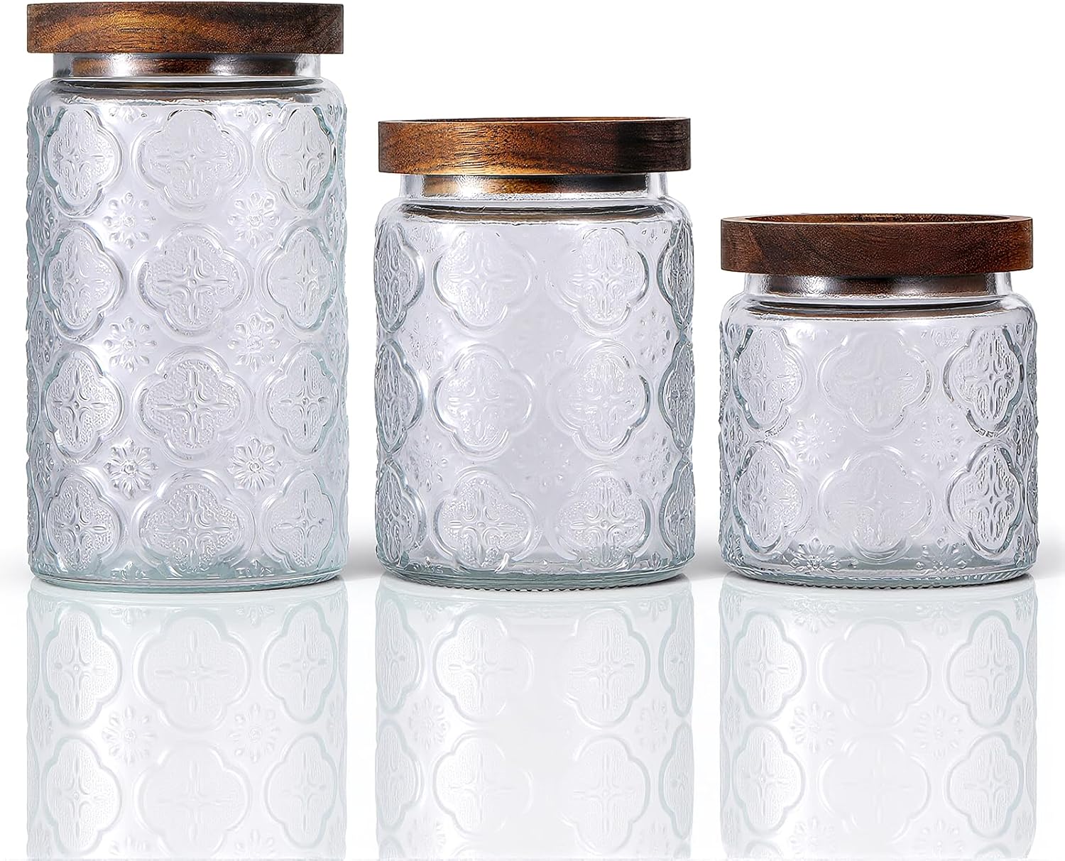 SHENLIU 3Pcs 17/24/34 oz Glass Jar with Airtight Lid, Vintage Food Storage Containers Set Food Jars Canisters for Kitchen Counter Pantry, Sugar, Flour, Candy, Tea, Coffee Beans, Oats, Grain Bin, Pasta