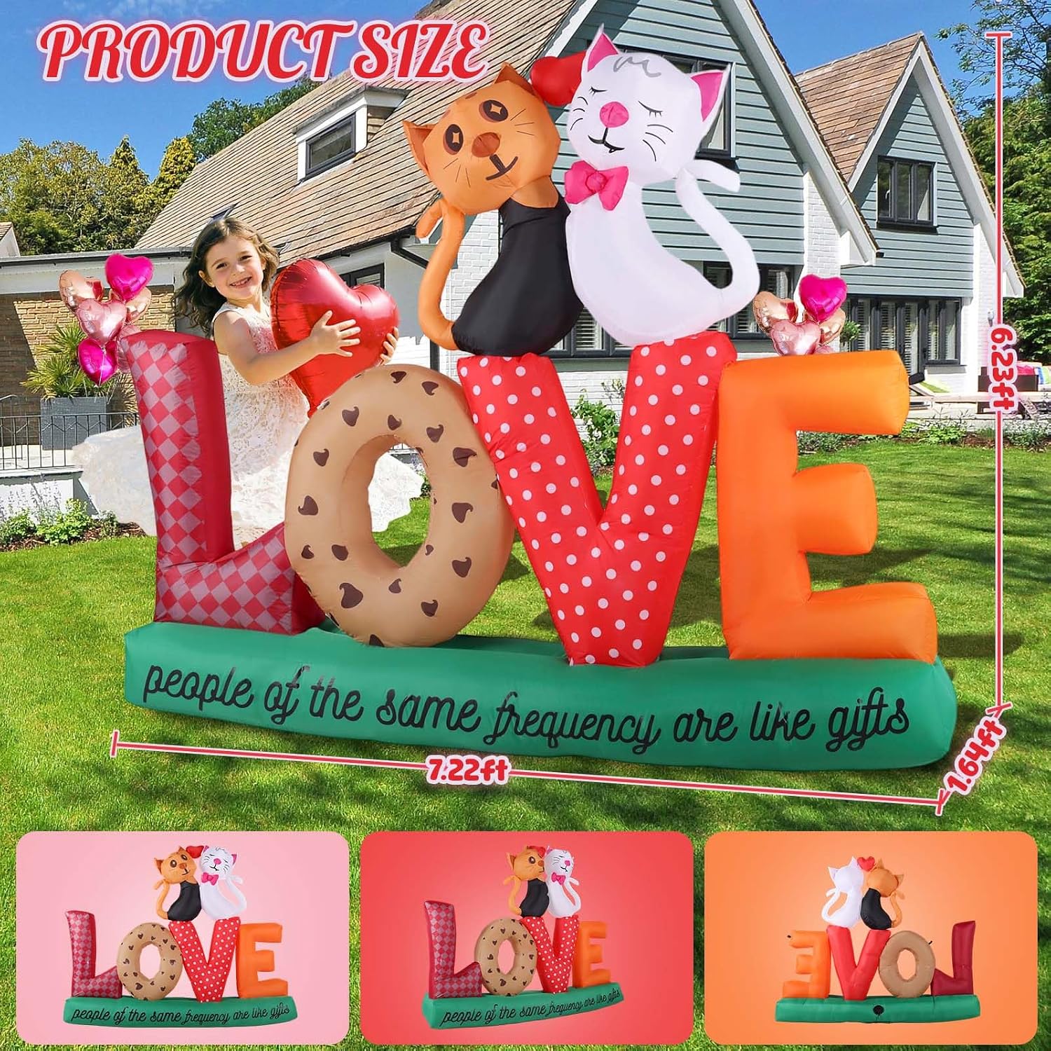 7.2Ft Valentines Inflatables Outdoor Decorations Love Letters Cuddling Cats, LED Blow Up Yard Garden Decor for Wedding Proposal Anniversary, Waterproof Lawn Display with 6 Stakes
