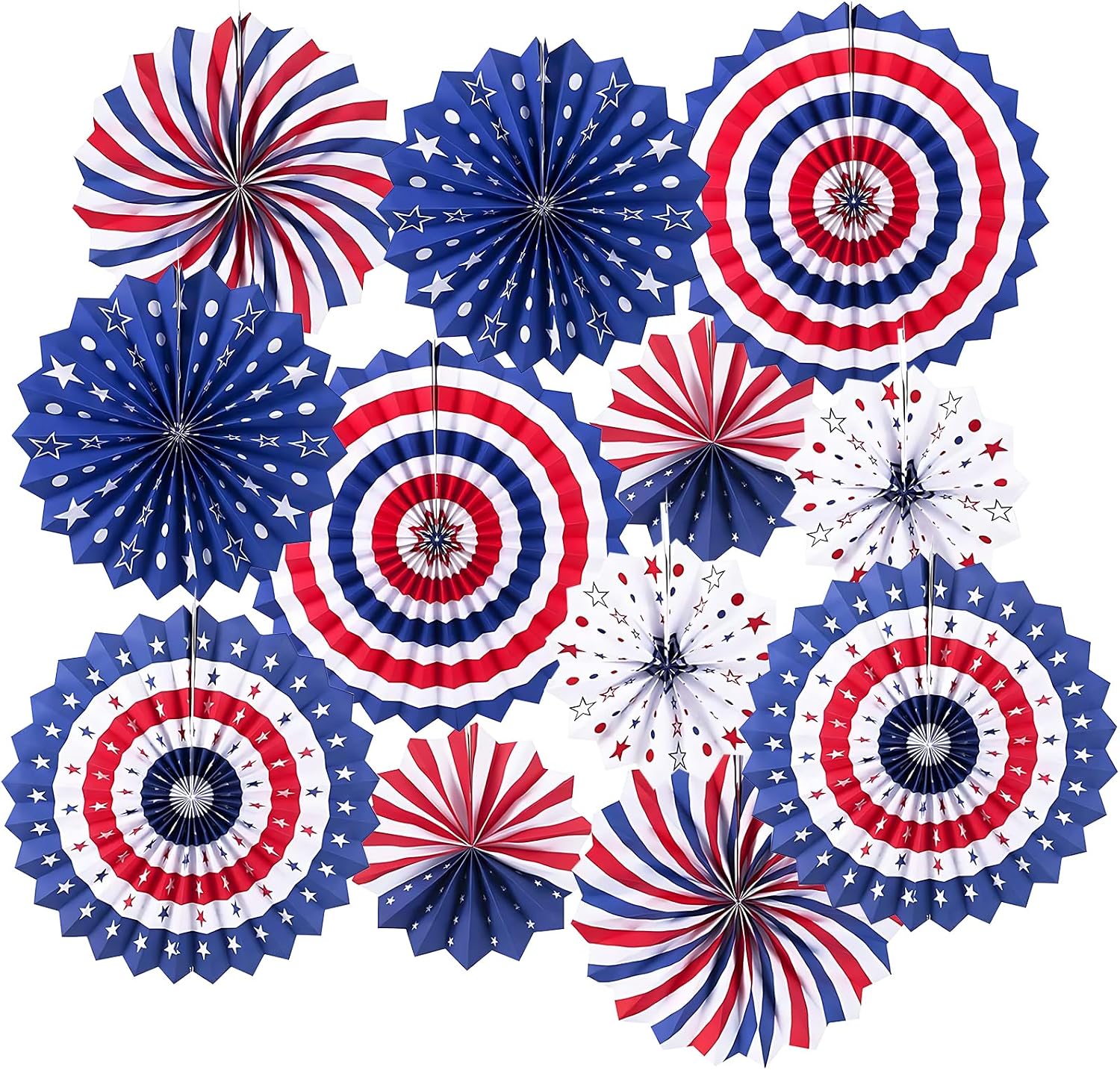 4th of July Patriotic Decorations Outdoor, Memorial Day Decorations, Fourth of July Decorations for Home, Hanging Paper Fans for Independence Flag Day Party Decor