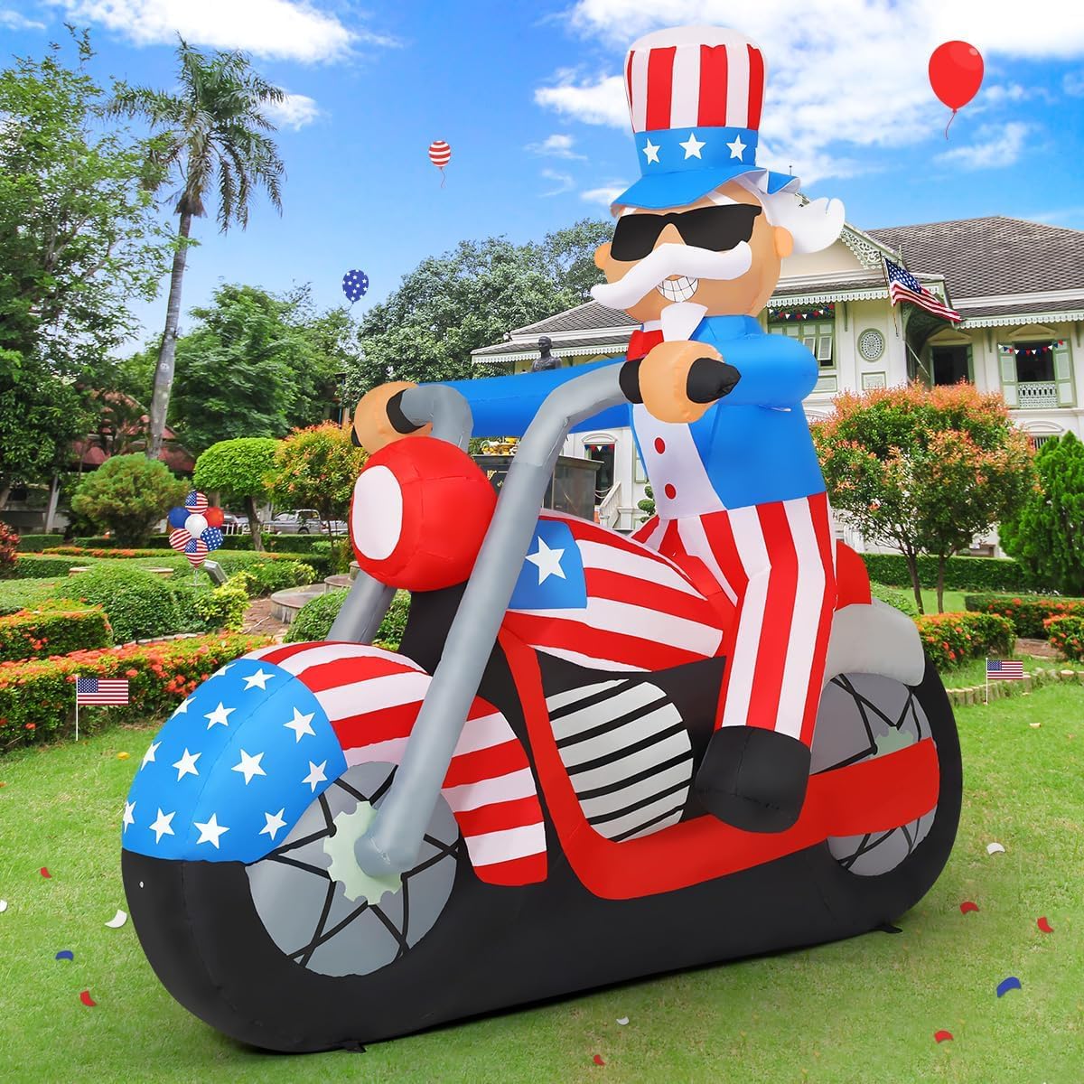 GOOSH 6 FT 4th of July Patriotic Inflatable Decorations Uncle Sam Blow Up Yard with LED Lights for Holiday Party Independence Day Memorial Day Decor