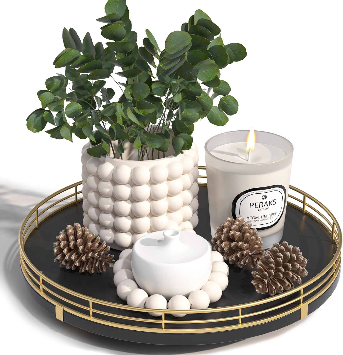 Oroyutor 10-Inch Oak Lazy Susan Decorative Tray with Gold Finish | Rotating oak tray organizes spices, toiletries and decor on kitchen counters, bathroom vanities, dining and coffee tables.