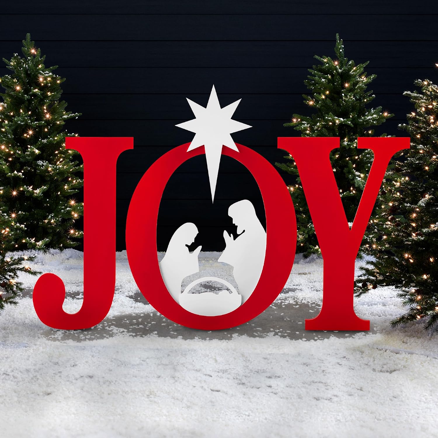 Best Choice Products 46in Outdoor JOY Christmas Nativity Decoration, 3 Piece Yard Decor Sign Holy Weather Resistant PVC Silhouette for Garden – Red/White