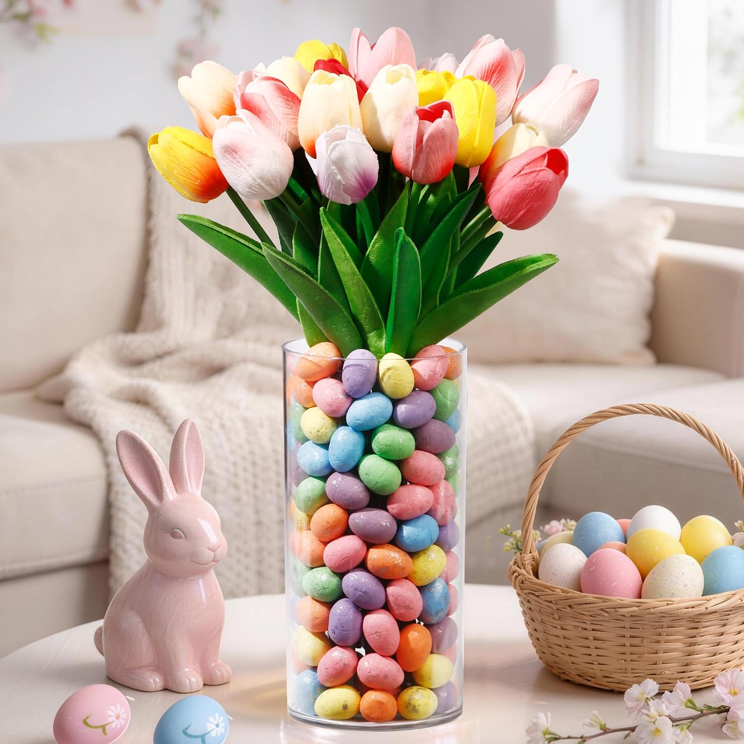 ALFEVA Easter Decorations-Vase in Vase and Approx 100pcs Easter Eggs Filler, Vaseset Ready to Display，Spring Decorations for Home Table (No Flowers)