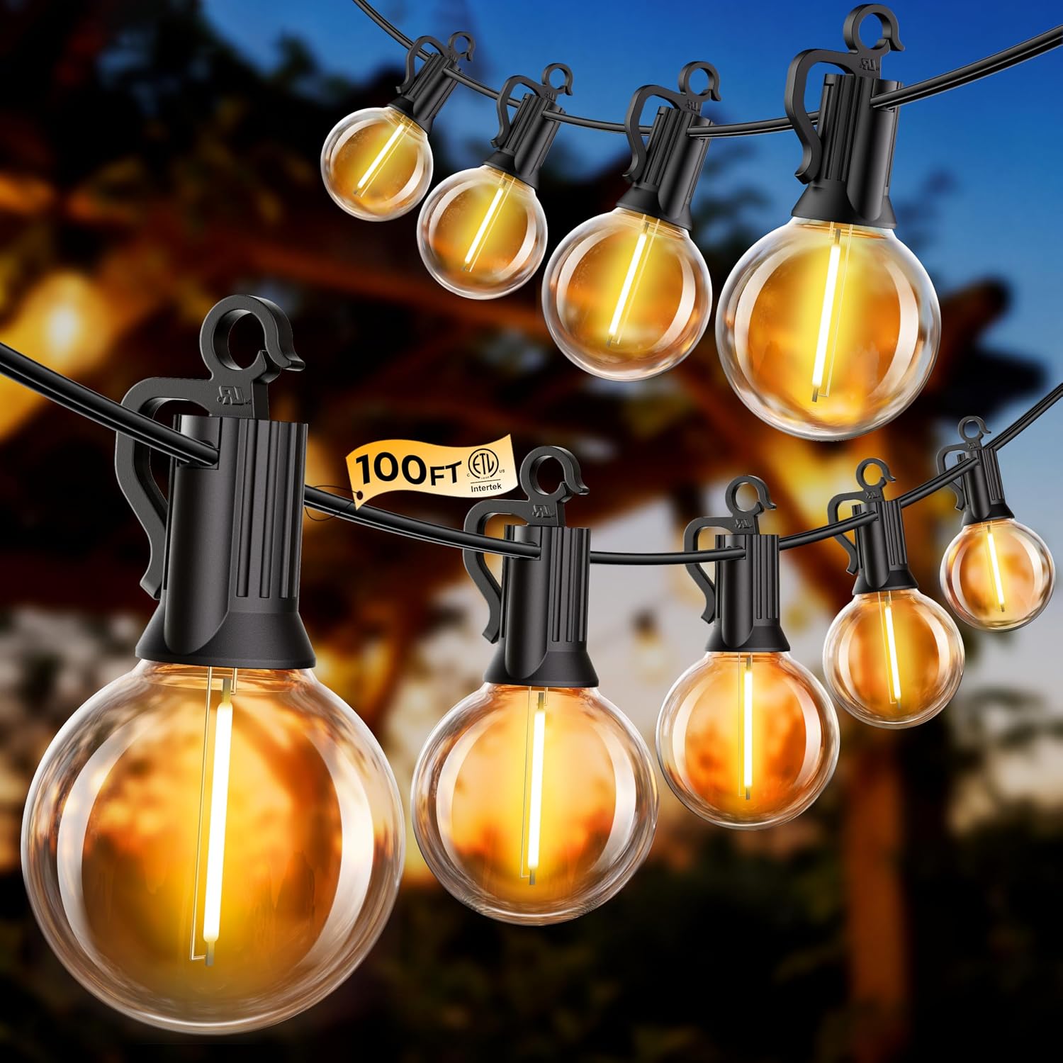 100FT 52 LED Bulbs Outdoor String Lights, G40 Shatterproof String Lights, IP65 Waterproof Connectable Outside Patio Light for Backyard Porch Balcony Garden Decor Christmas Camping Gazebo