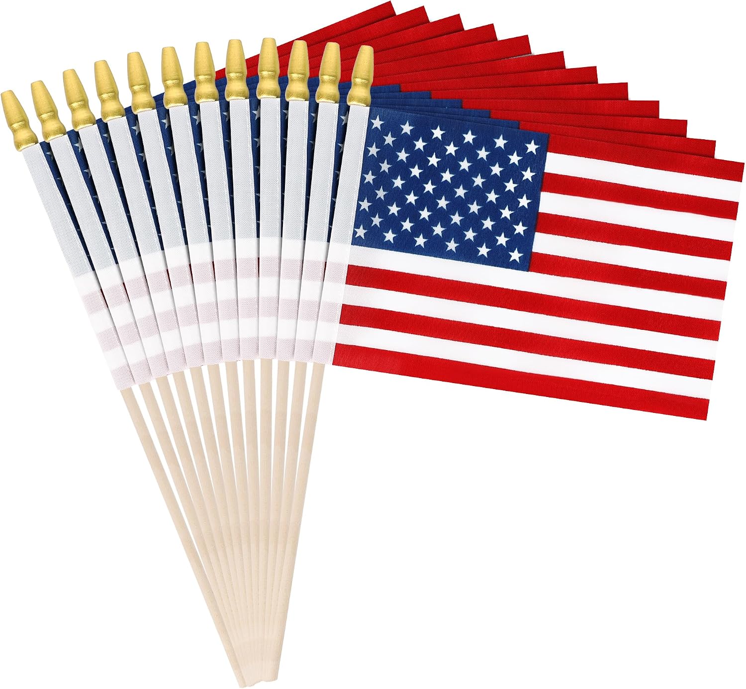12 Pcs Small American Flags on Stick, 6×4 In 4th of July Decorations, Mini 250 Anniversary USA Flag, Fourth of July American Handheld Flags for Veterans Day Memorial Day Supplies