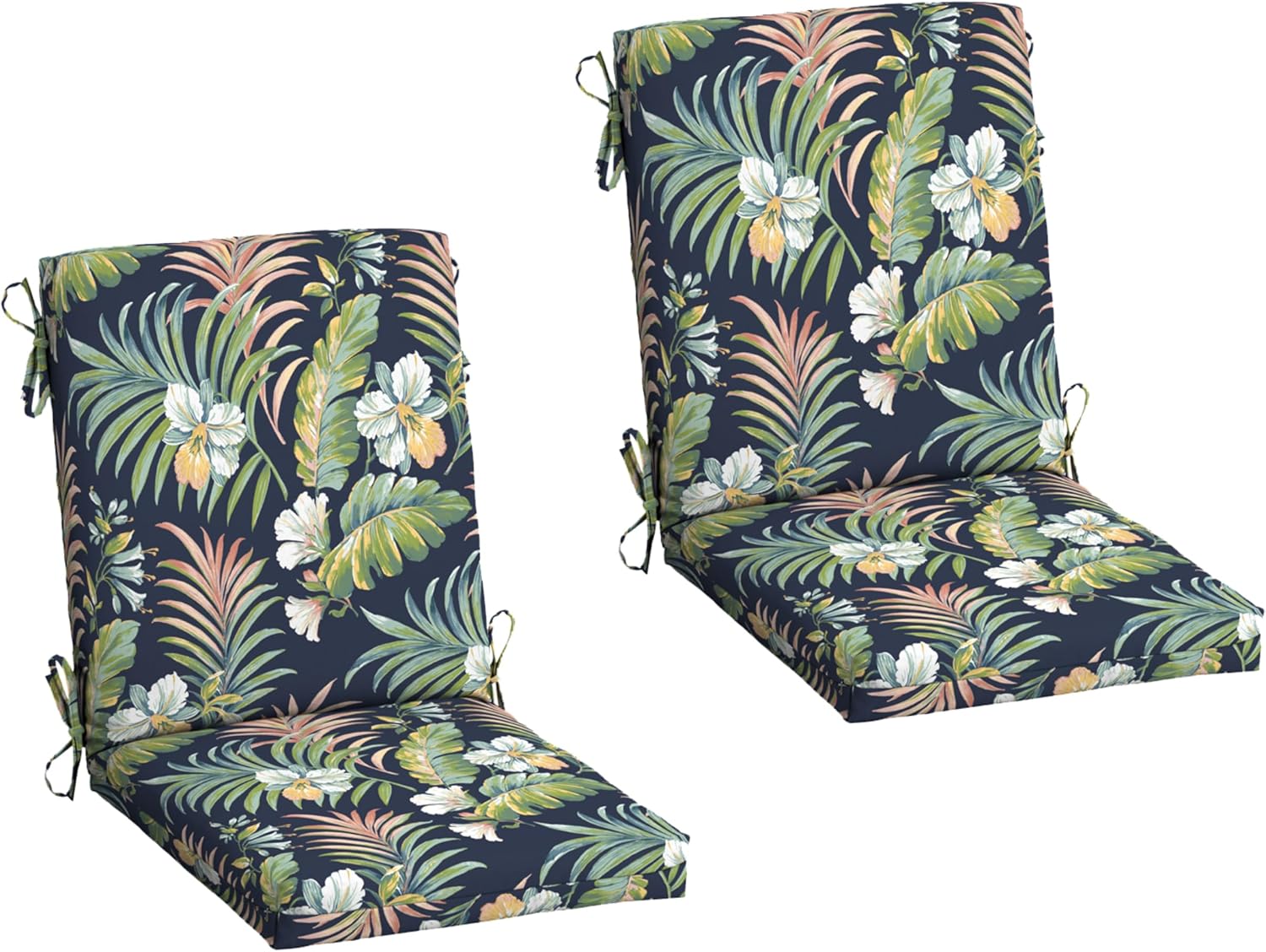 Arden 2-Pack Patio Dining Outdoor Chair Cushions, 20×44, Rain-Proof Seat Pad, Fade-Resistant Outdoor Simone Blue Tropical