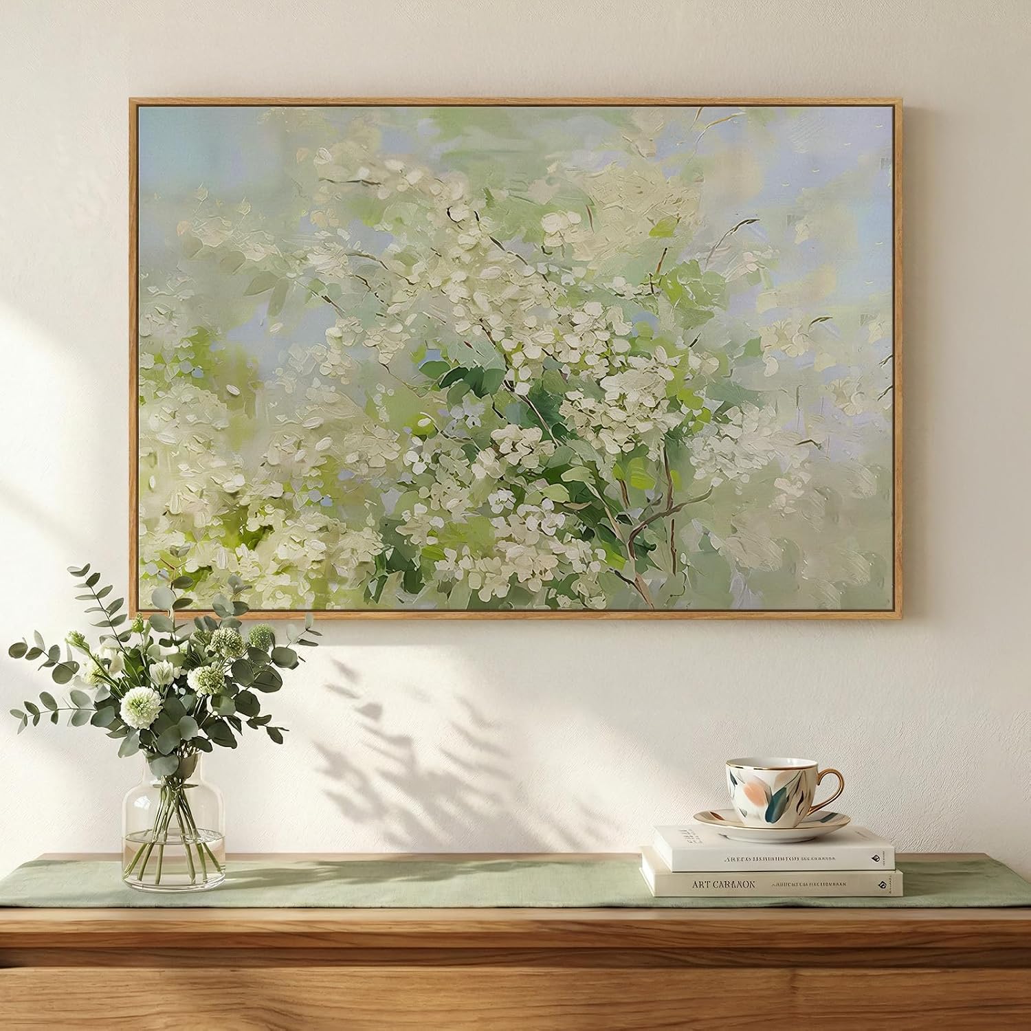 Framed Green Floral Botanical Wall Art for Living Room, 24×36 In | Sage green floral branches, Wood frame, Canvas prints, Abstract greenery picture, Wall Decor for bedroom hallway