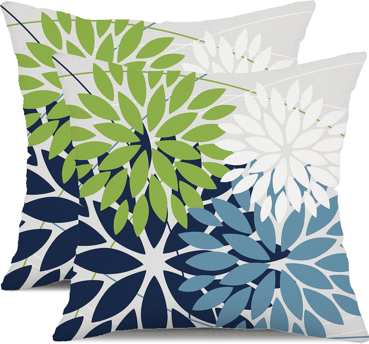 DFXSZ Pack of 2 Outdoor Waterproof Throw Pillow Covers 18×18 Green Blue | Polyester Colorful Spring Summer Floral Decorative Cushion Cases(NO INSERT),For Couch Patio Funiture Garden Home Decor