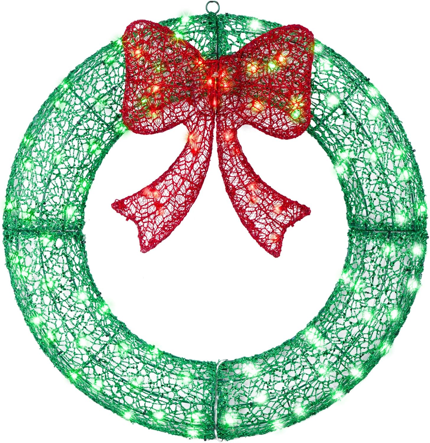 24 in Pre-Lit Christmas Wreath Decoration with 140 LED Lights, Timer | 8 Lighting Modes, Durable Metal Frame, Weather Resistant, Indoor Outdoor Decor for Front Door, Wall, Window, Garage and Porch