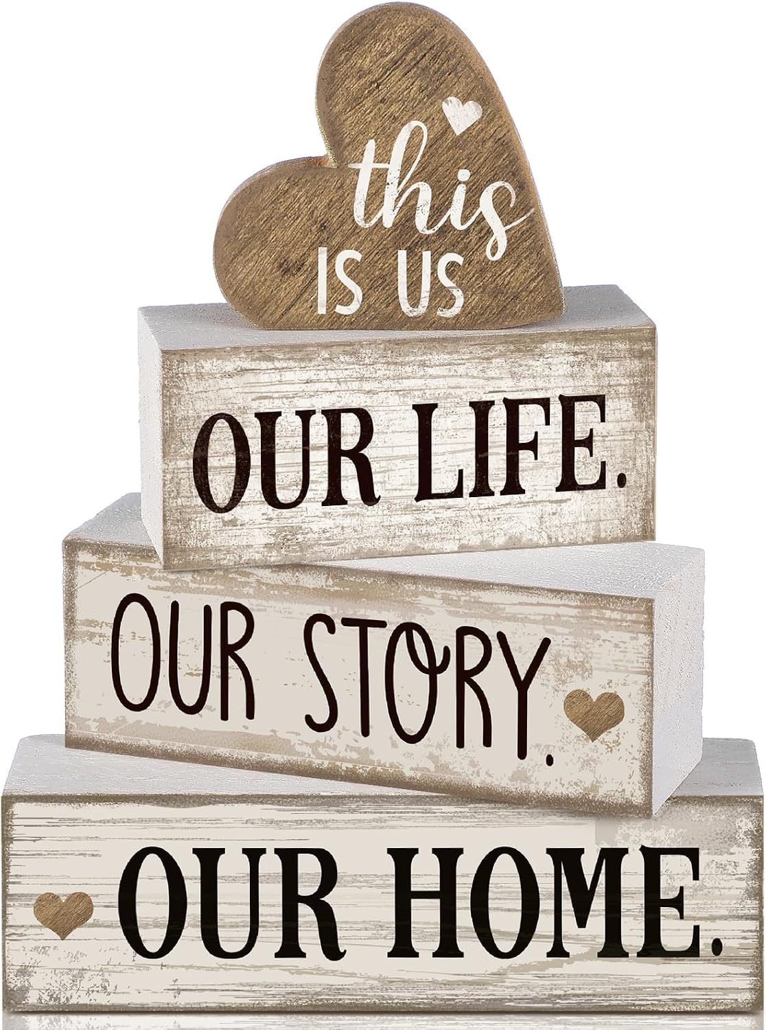 Conelist 4 Pcs Farmhouse Table Decoration Home Sweet Farmhouse Tiered Tray Decor This is Us Centerpiece Rustic Heart Boat Pink Bow Bless Block Sign Gift for Kitchen Table Kitchen Shelf (Heart)