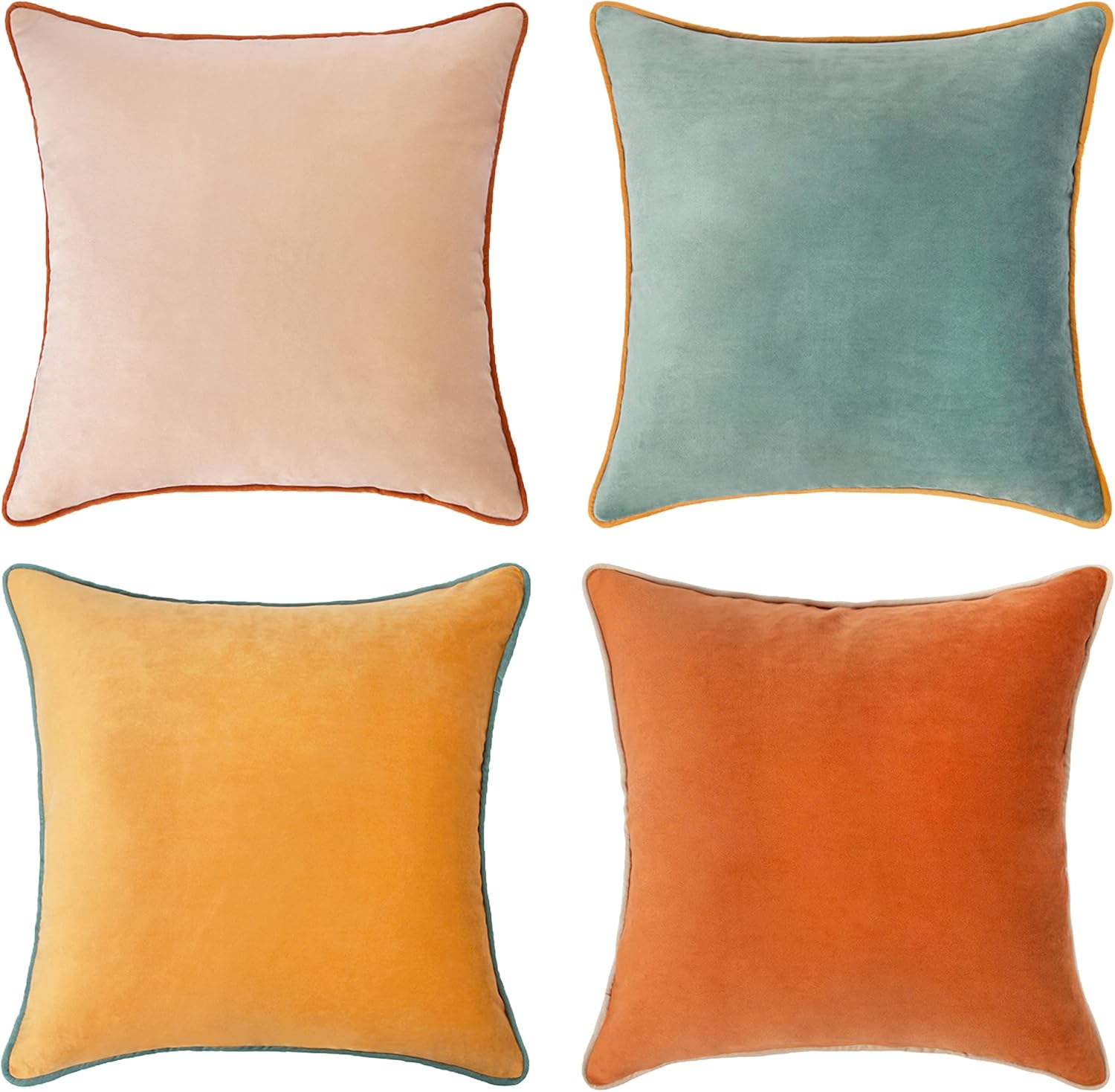 MONDAY MOOSE Decorative Throw Pillow Covers Cushion Cases, Set of 4 Soft Velvet Modern Double-Sided Designs, Mix and Match for Home Decor, Pillow Inserts Not Included (18×18 inch, Orange/Teal)