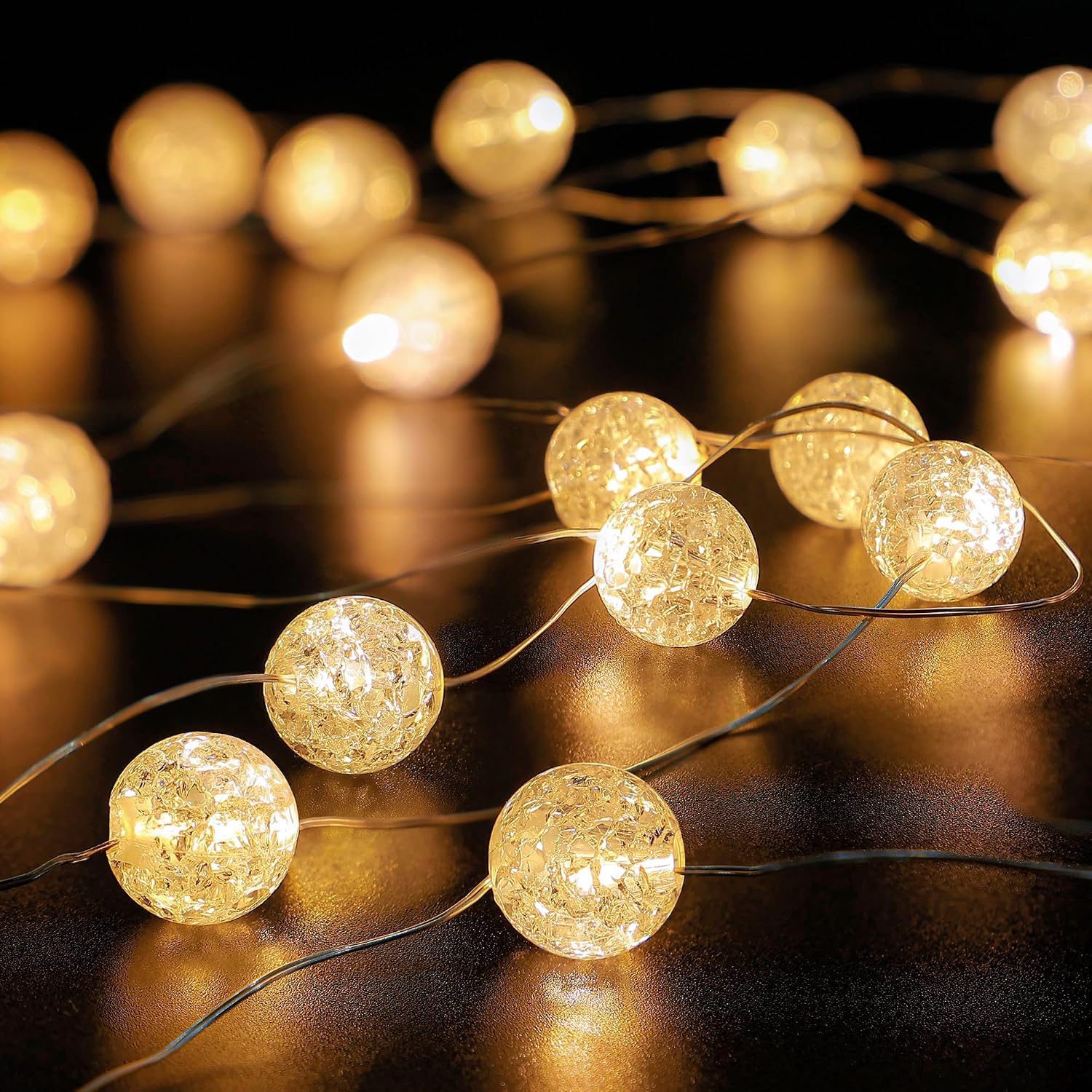 Globe String Lights,10FT 30 LED Decorative Christmas Lights,8 Modes Crystal Crackle Ball Lights,USB Twinkle Fairy Lights for Bedroom,Indoor,Outdoor,Classroom,Wedding,Party,Garden,Warm White
