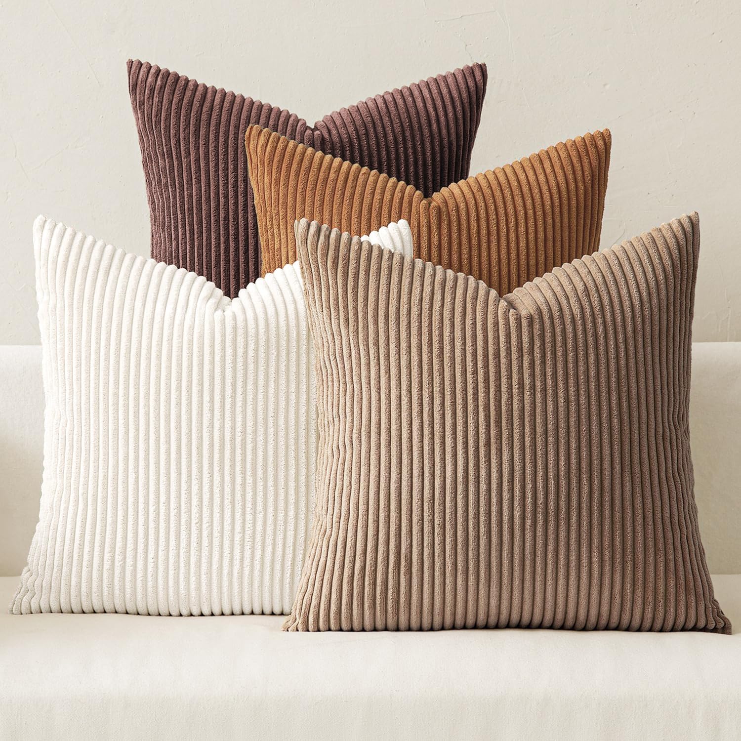 MIULEE Boho Farmhouse Throw Pillow Covers 18×18 Inch Set of 4 Rustic Mordern Neutral Cushion Covers Soft Corduroy Nordic Fall Home Decor for Couch Bed Sofa Living Room Brown