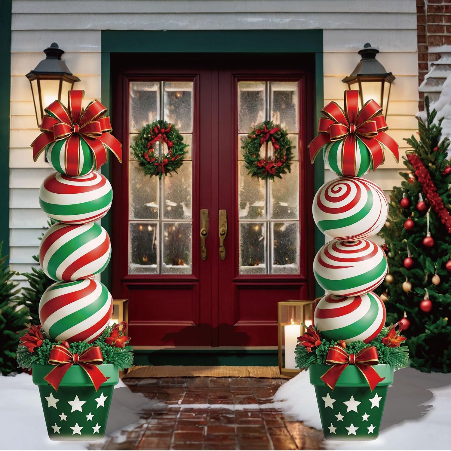 33″ Christmas Decorations Outdoor Candy Christmas Decorations, 2ct Large Tall Outdoor Stake Signs 4 Interlocking PP Panels with H-Brackets Fiberglass Rods for Lawn Pathway Xmas Party