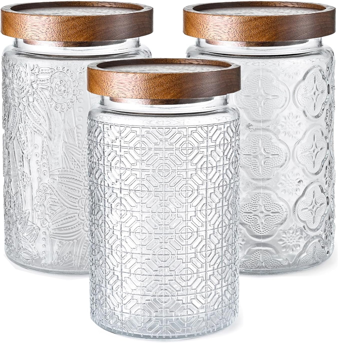 Adodeen 3-Pack 32oz Glass Jar With Airtight Lid,Kitchen Canisters For Countertop,Coffee Sugar Container Set,Pantry Glass Storage Containers For Flour,Candy,Loose Tea,Snack jar