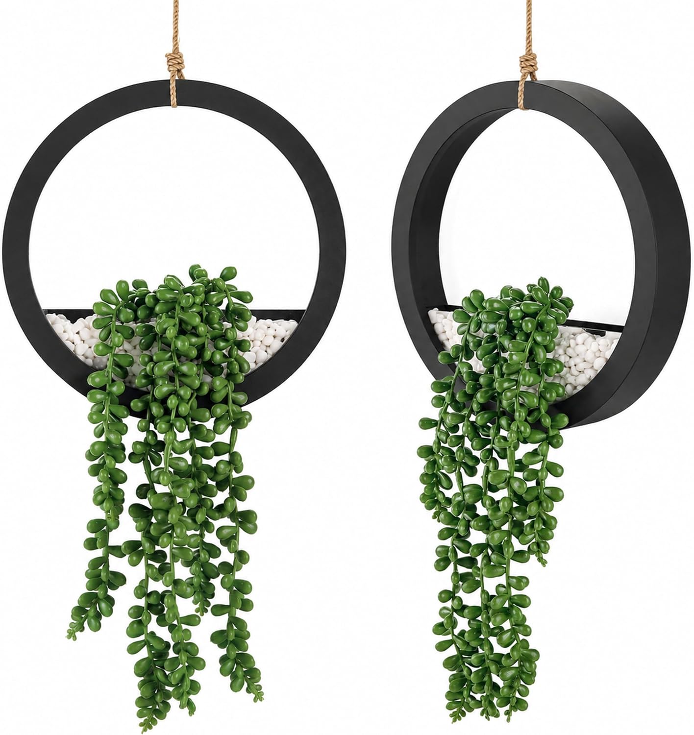 Der Rose 2 Pack 16″ Artificial Hanging Plants in Black Pots for Wall Decor | Hanging succulents plants，faux string of pearls plants,great for bathroom bedroom living room boho wall decor，fresh all year