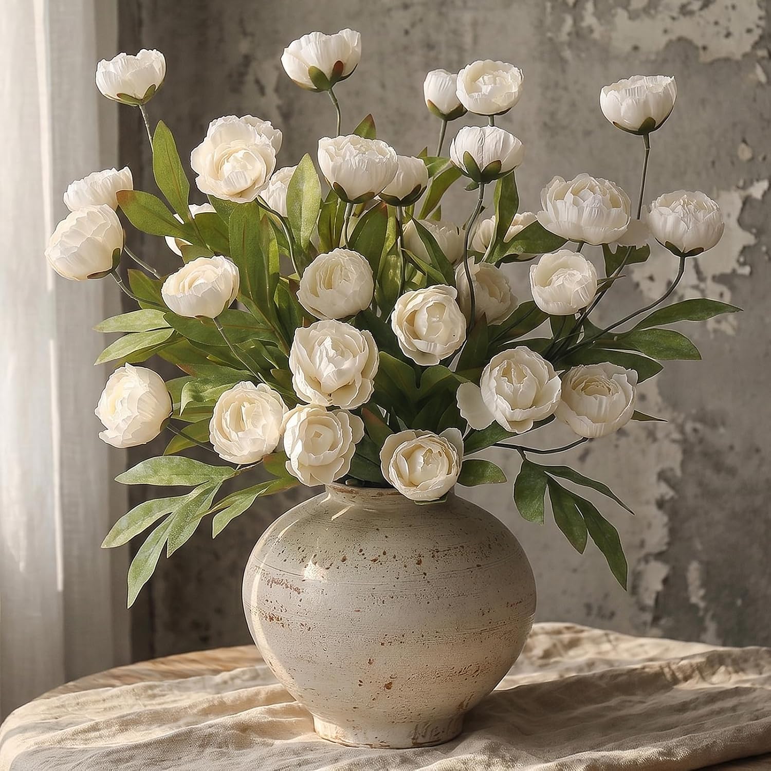 6 PCS 27″Artificial Peony Branches, Realistic Silk Peonies Stems(Cream) | Plump and Delicate, Fake Peony Bloom, Look Real Faux Flowers, for DIY Bouquet/Vase/Table Centerpieces/Farmhouse/Home Decor