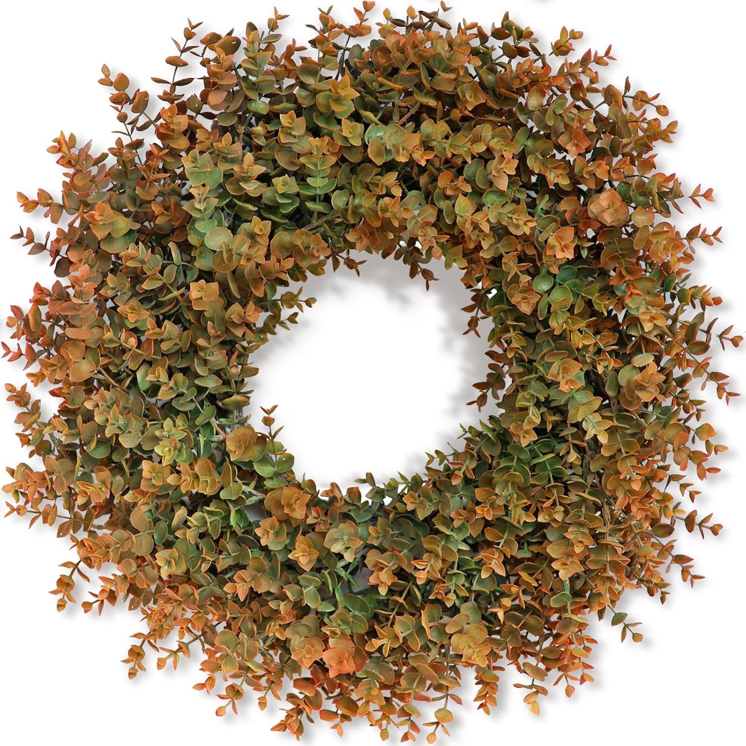 26″ Large Fake Eucalyptus Fall Wreath for Front Door Decor(Orange-Green) | Artificial Outdoor Wreath, UV and Water Resistant, for Porch/Window/Wall/Farmhouse/Home/Thanksgiving Day/Autumn Decor