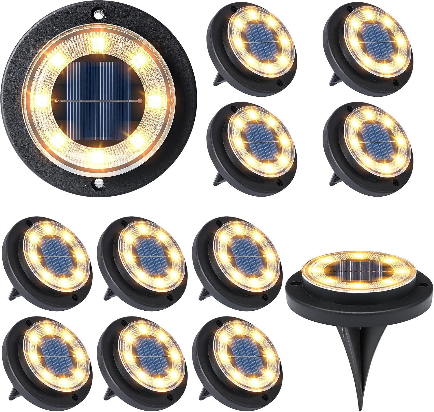 Flacchi Solar Lights Outdoor Waterproof – 2-in-1 Solar Powered Ground Lights Outdoor Solar Disk Light Landscape Light for Deck Step Patio Yard Pathway Walkway Driveway Garden (Warm White, 12 Pack)