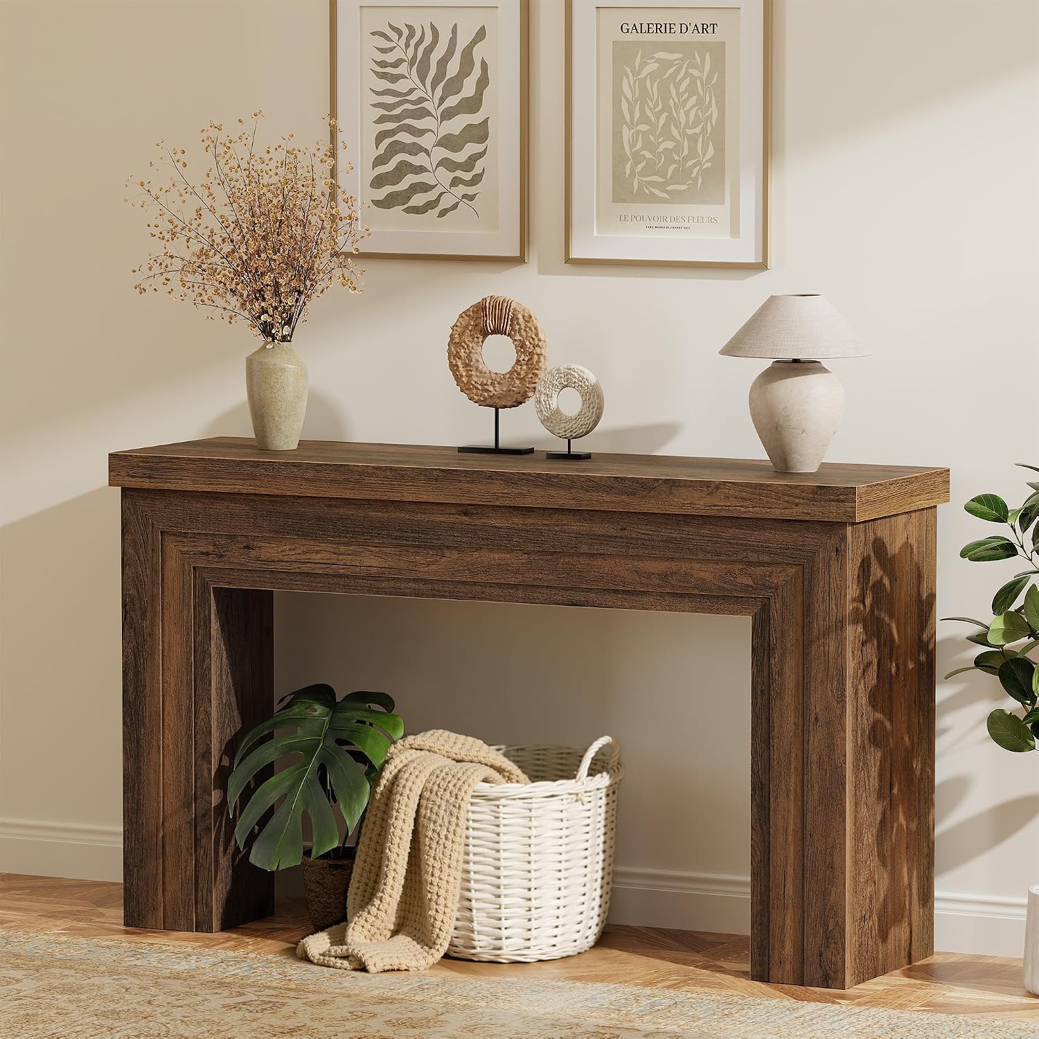 Huuger 54 Inch Entryway Table, Retangular Console Table, Farmhouse Sofa Table Behind the Couch, Long for Entrance, Hallway, Foyer, Living Room, Rustic Brown