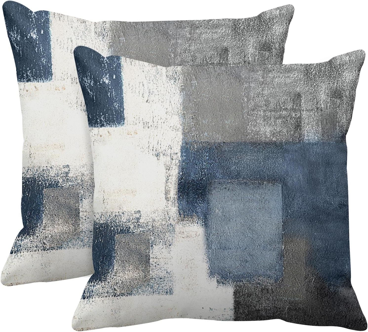 Emvency Set of 2 Throw Pillow Covers Modern Abstract Painting Blue White and Gray Decorative Sofa Pillow Cases Home Decor Standard Square 18×18 Inches Pillowcases