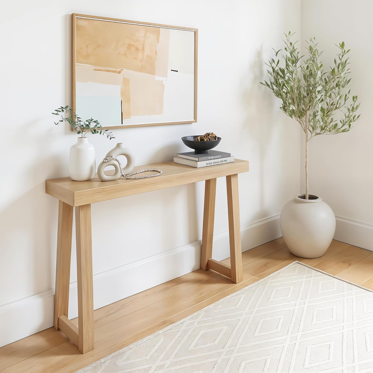 Plank+Beam Solid Wood Console Table, 46 Inch, Sofa Table, Narrow Entryway Table for Hallway, Behind The Couch, Living Room, Foyer, Easy Assembly, Blonde