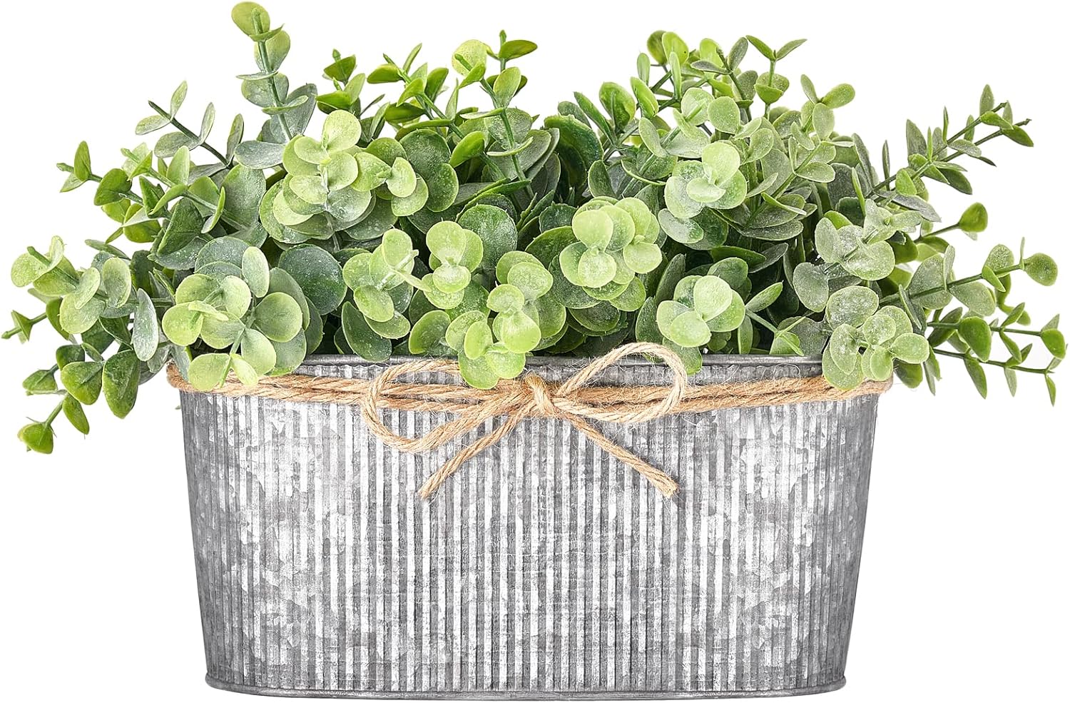 Dahey Artificial Fake Plants Indoor for Farmhouse Table Laundry Room Decor | Realistic Eucalyptus, Metal Rustic Rectangular Pot, Table Centerpiece for Bathroom Kitchen Shelf Office Living Room, Grey