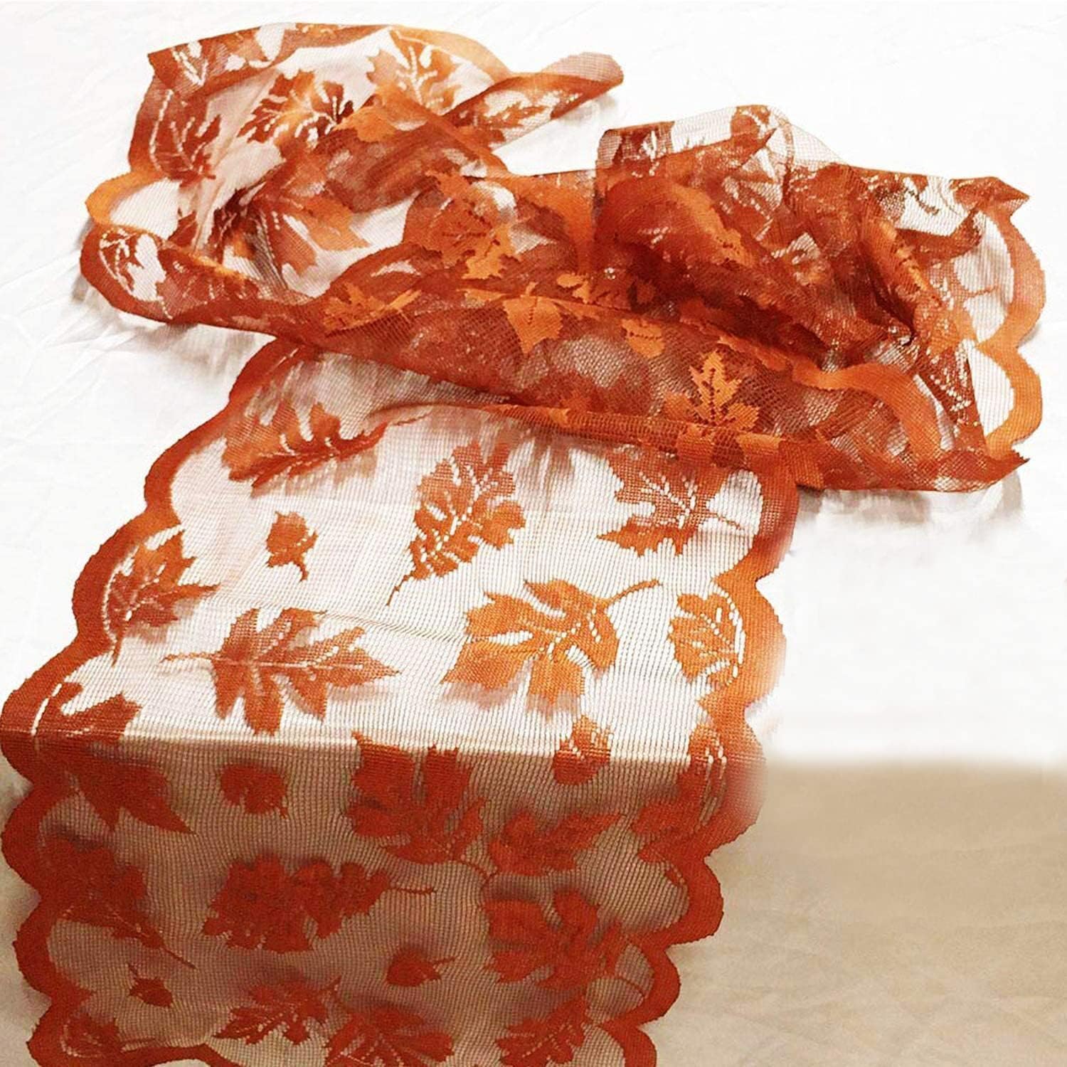 Fall Table Runner Fall Decorations for Home 13 x 72 Inch Maples Leaves Thanksgiving Table Runner Autumn Harvest Orange Lace Runners Thanksgiving Table Decorations for Kitchen Dining Party (Brown)