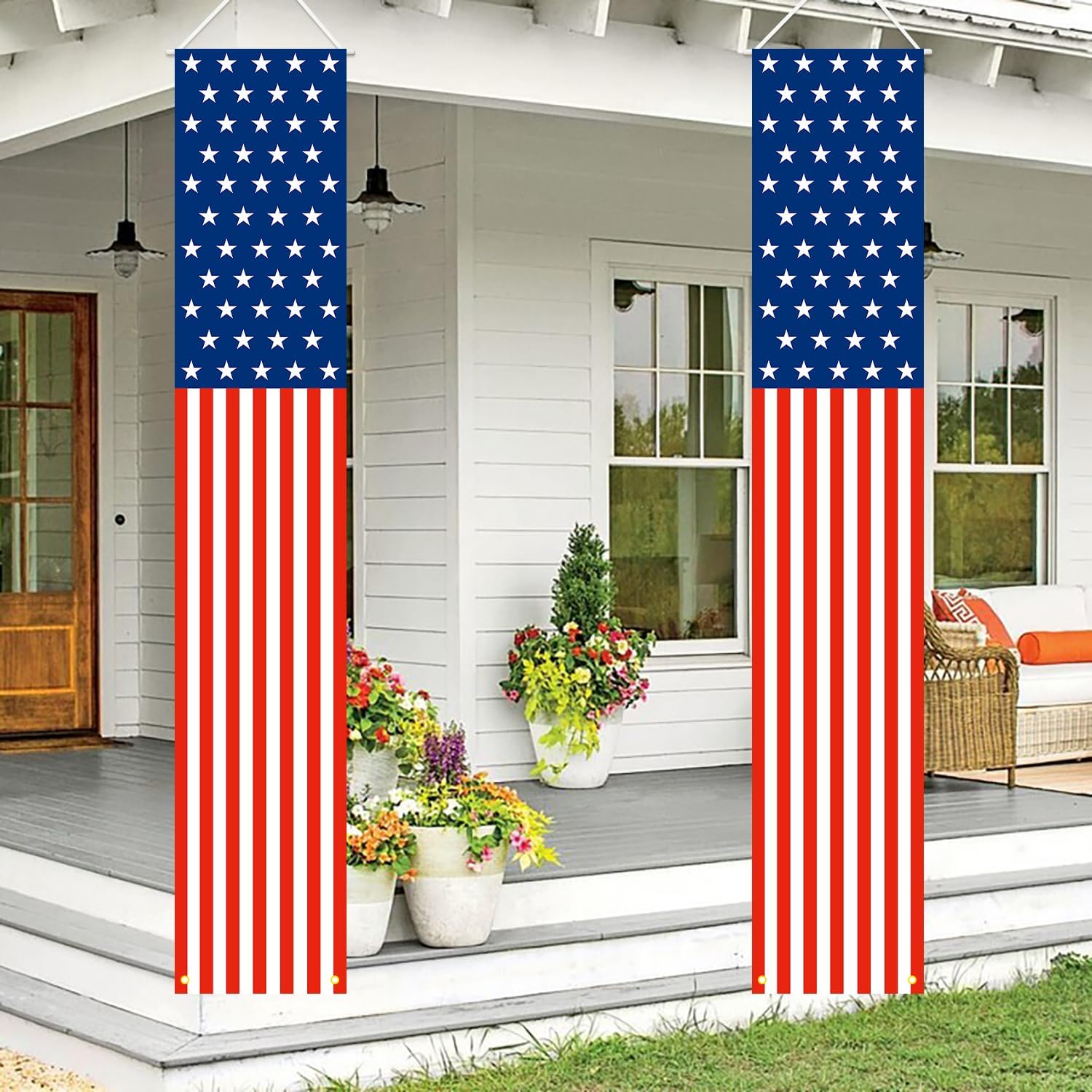 Patriotic Decorations – 4th of July Decorations Outdoor Hanging American Flag Banners Porch Sign for Veterans Memorial Labor Presidents Flag Election Day