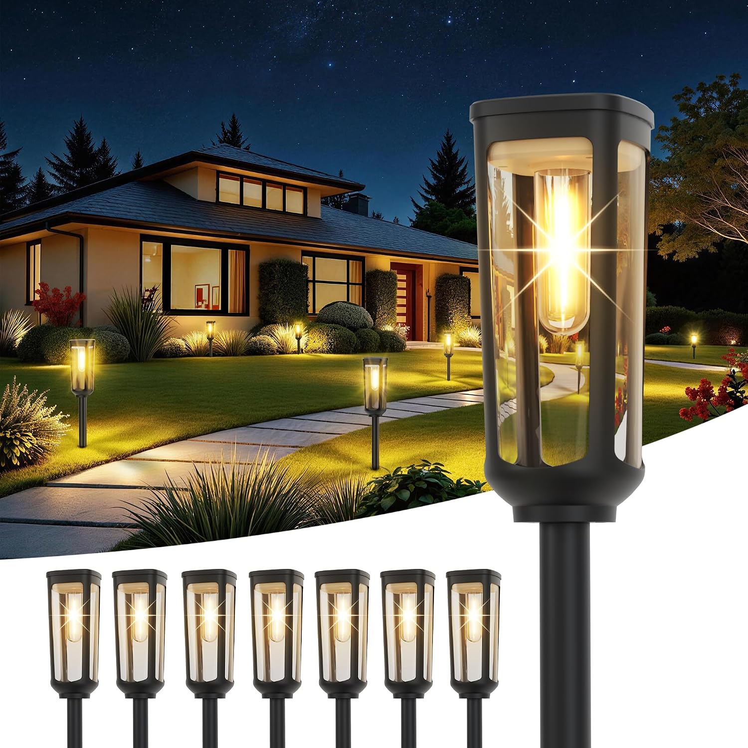 JEJOT Solar Pathway Lights Outdoor Waterproof IP65, 8 Pack Warm White Solar Walkway Lights, Auto On/Off Outdoor Light for Lawn Garden Patio Driveway Decor Landscape Lighting