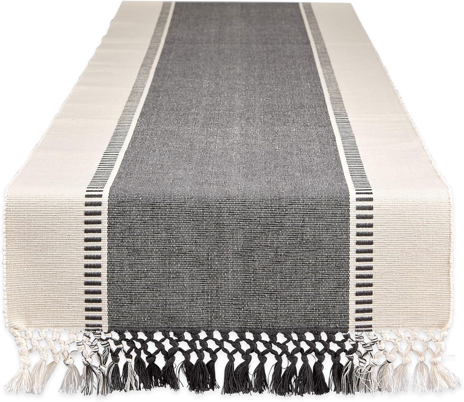 DII Dobby Stripe Table Runner, 13×72, Mineral Gray & Cream Background | Woven Decorative Table Runner