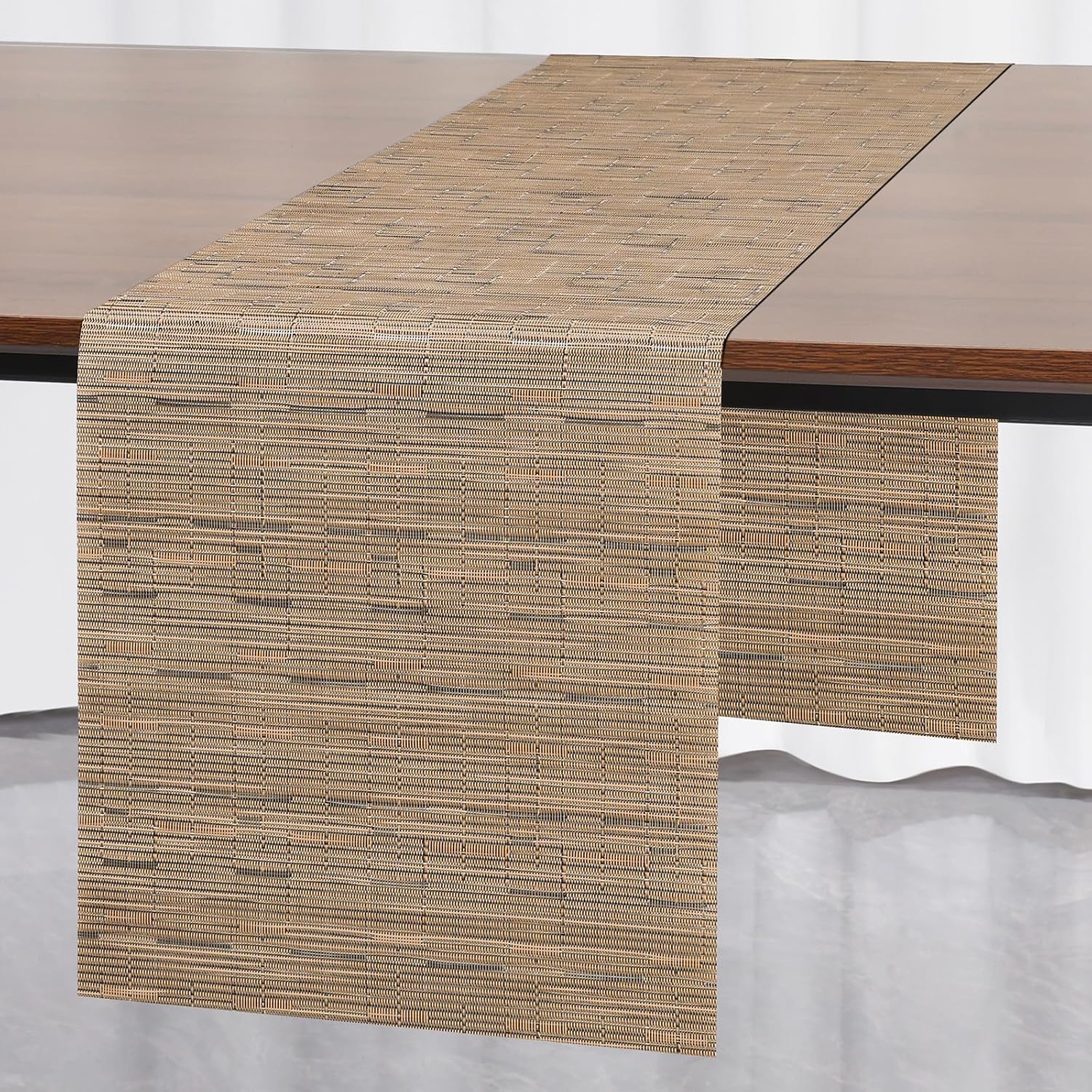 Myir JUN Light Brown Table Runner Home Decor Dining Table Runners | Vinyl Table Runner 55 Inch Long Decor Dining Table Runners Arbitrarily Cropped Runner for Table Heatproof for Home Party