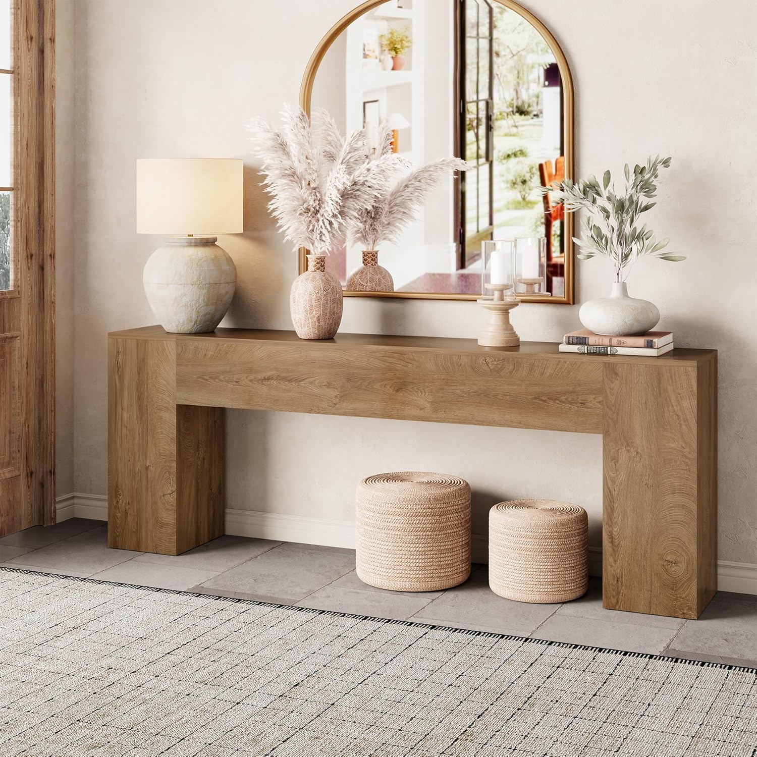 Epecoya Extra Long Console Tables for Entryway 86-Inch, Farmhouse Couch Table Behind Sofa Wooden, Modern Entryway Table for Entrance, Hallway, Living Room, Apartment, Natural Oak Brown