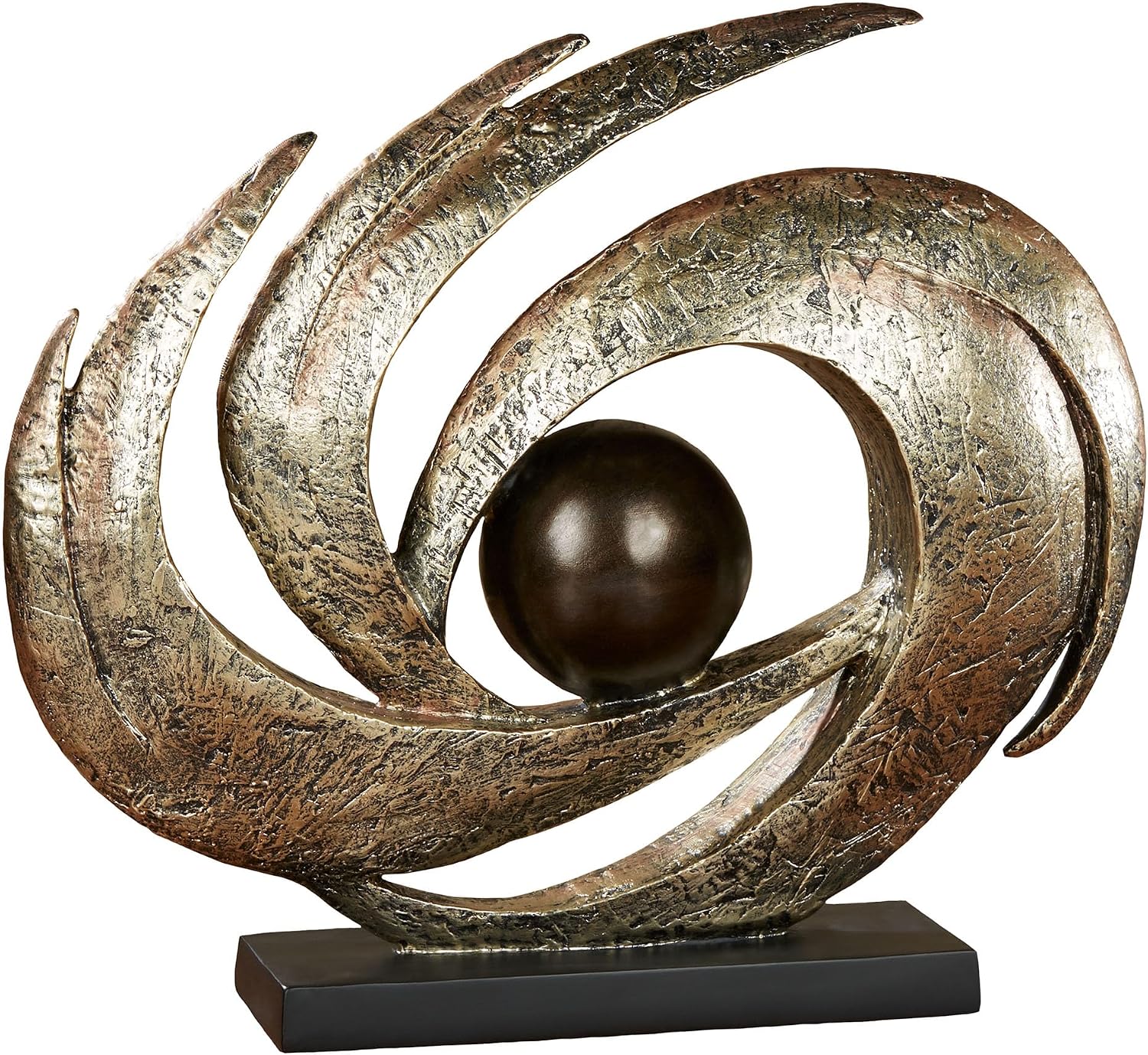 Touch of Class Earths Motion Table Sculpture, Aged Gold | Made of Resin, 12 Inches High, 15 Inches Wide, Swirling Design with Orb Center, Contemporary Modern Abstract Artwork
