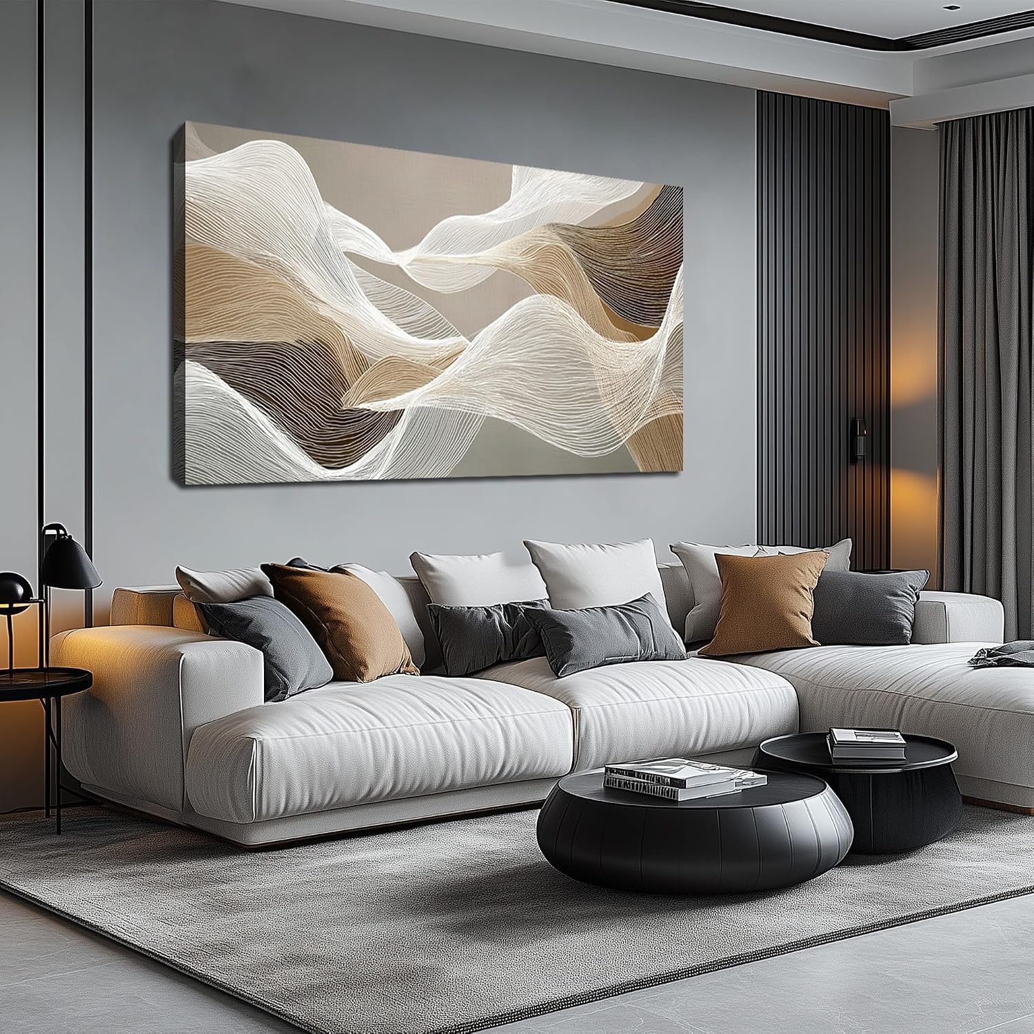 AOZEMI Large Abstract Wall Art Beige Wall Art White Canvas Art Print Modern Artwork for Bedroom Bathroom Living Room Office 24″x 48″