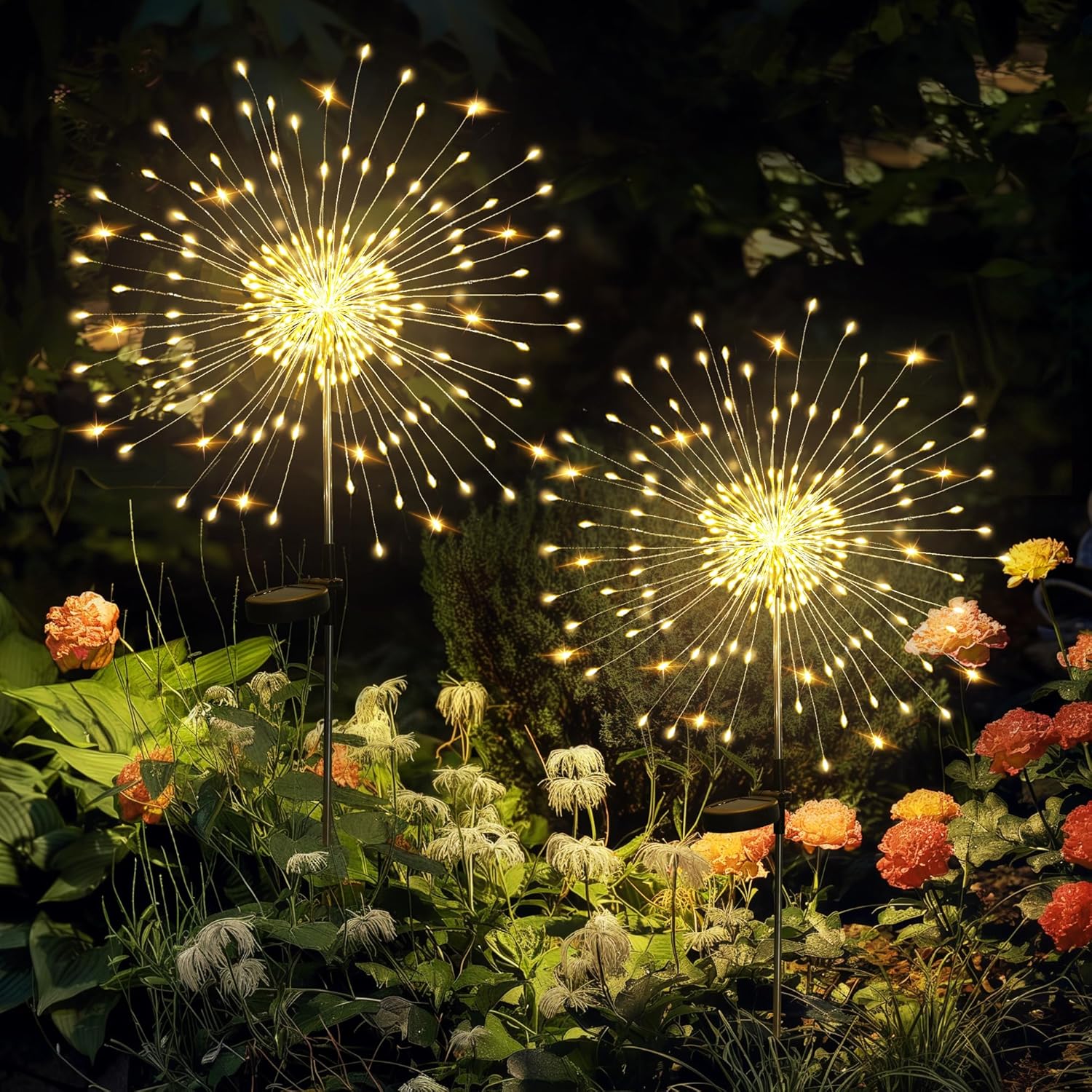 GIGALUMI Garden Decor Outdoor Lights 120LED 2Pack, Solar Garden Lights Outside Fairy Firework Decorative,Solar Powered for Yard Pathway Flowerbed Planter Balcony, Gifts for mom(Warm White