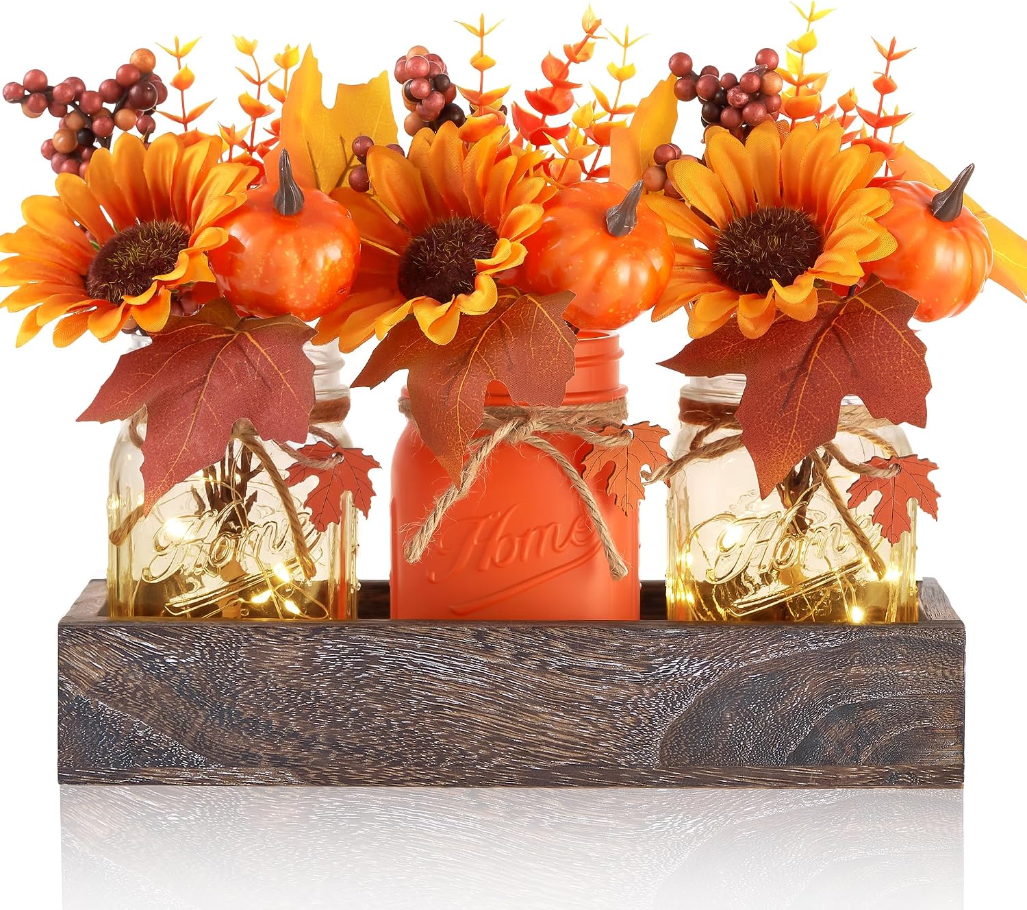 Mason Jar Fall Thanksgiving Table Decorations, Centerpieces for Tables | Mason Jar Fall Table Decor, Pumpkin Thanksgiving Table Centerpieces Decor for Home Kitchen Dining Table, Fall Decor