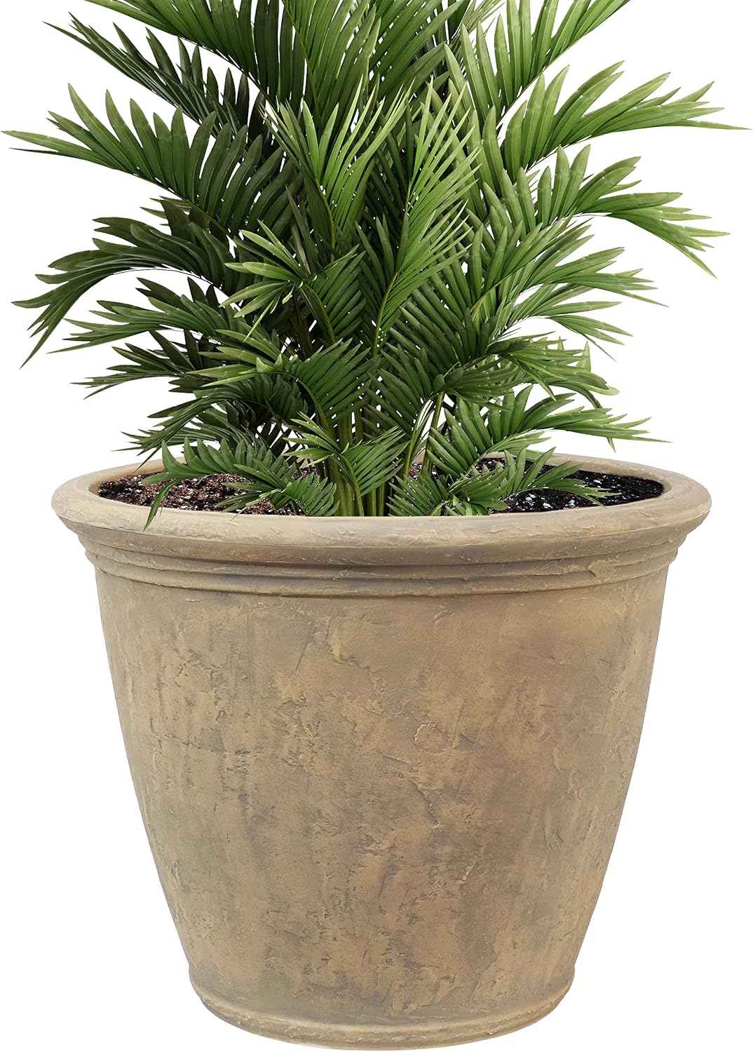 Sunnydaze 24-Inch Anjelica Large Plastic Pot for Plants – Outdoor Double-Walled Large Plastic Planter with Drillable Drainage Holes – Beige