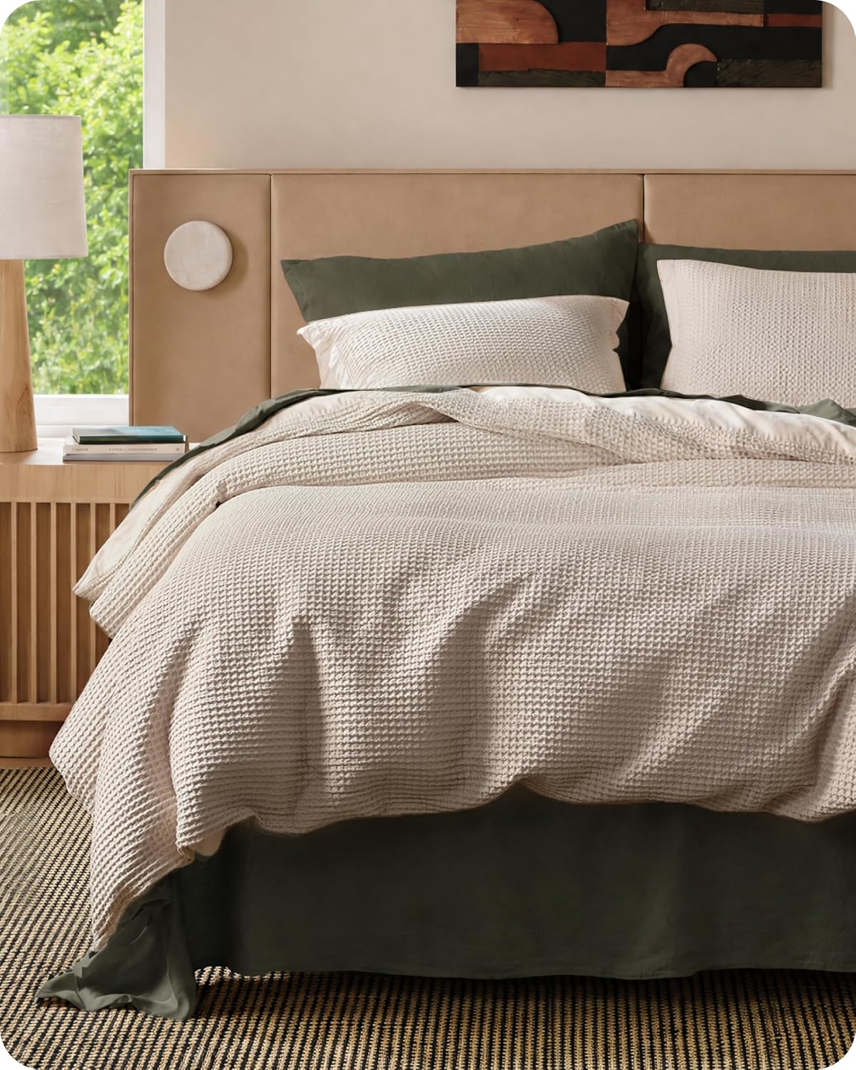 Bedsure PureWoven 3 Pieces 100% Cotton Waffle Duvet Cover Set, King, Linen | Waffle Weave Texture, Soft, Skin-Friendly, Breathable, All-Season, Machine Washable, Home Decor Gift, Good Housekeeping Seal