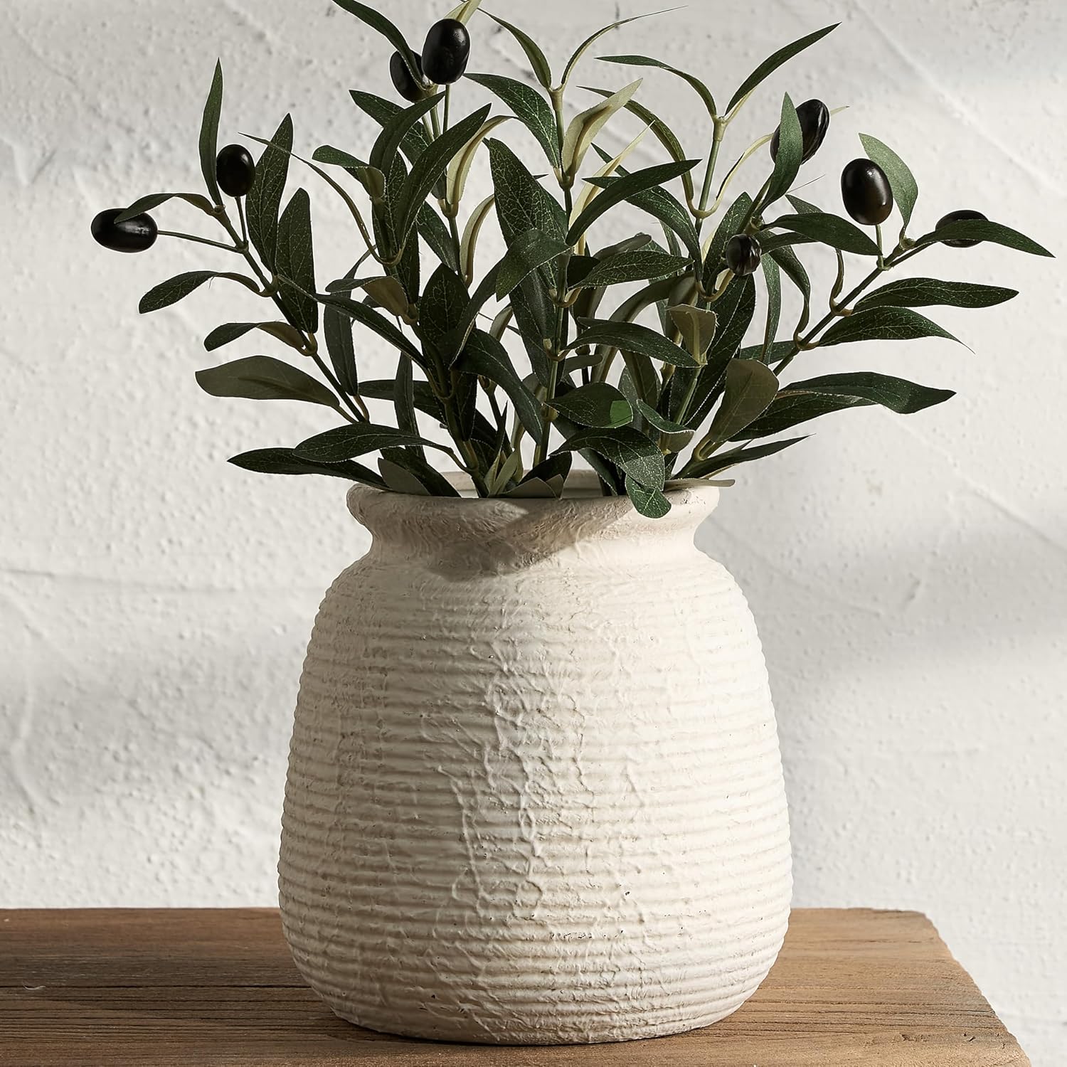 Ceramic Flower Vases Home Decor, Rustic Farmhouse Decorative Vase Pottery Wide-Mouth Vases for Home Decor Table Living Room Entryway Mantel Bookshelf Bedroom Bathroom Kitchen – 7.48″ W