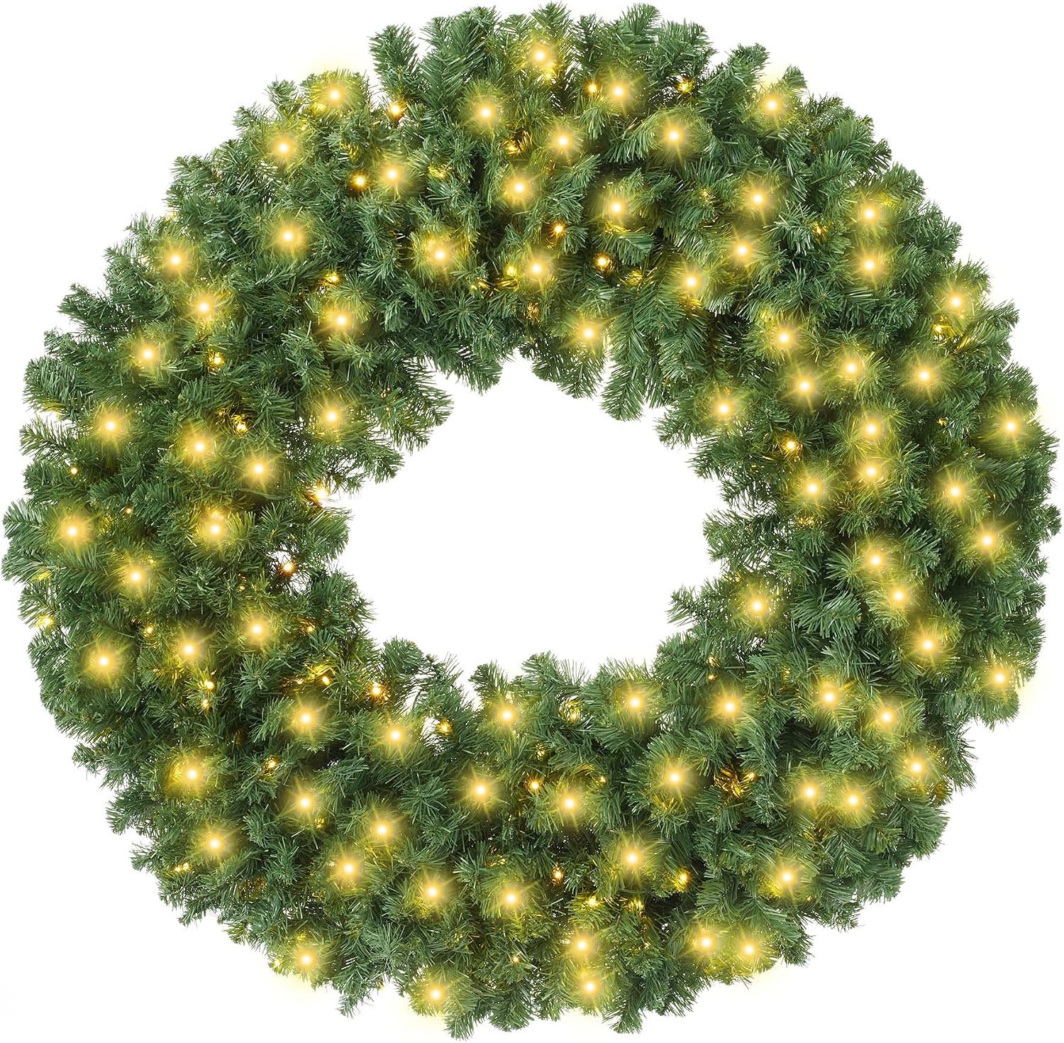 Casafield 48″ Pre-Lit Fir Artificial Christmas Wreath Holiday Décor, 200 LED Lights, 860 PVC Tips for Front Door, Window, or Mantel