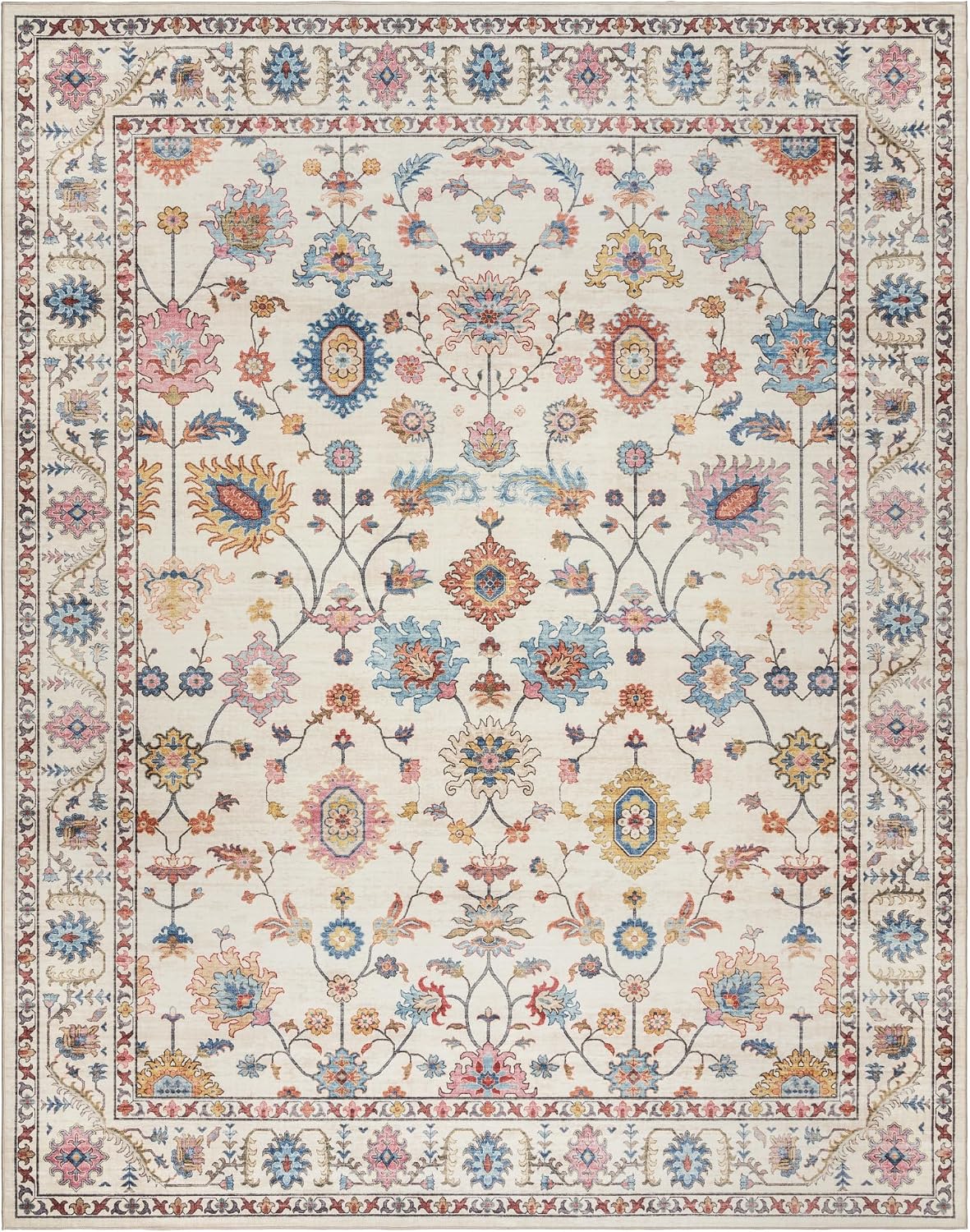 Gertmenian Indoor Boho Area Rug – 8×10 Large, Non Slip, Super Strong, Ideal for High Traffic Areas in Bedroom, Living Room, Kitchen – Cullen, Cream/Multi, 28548