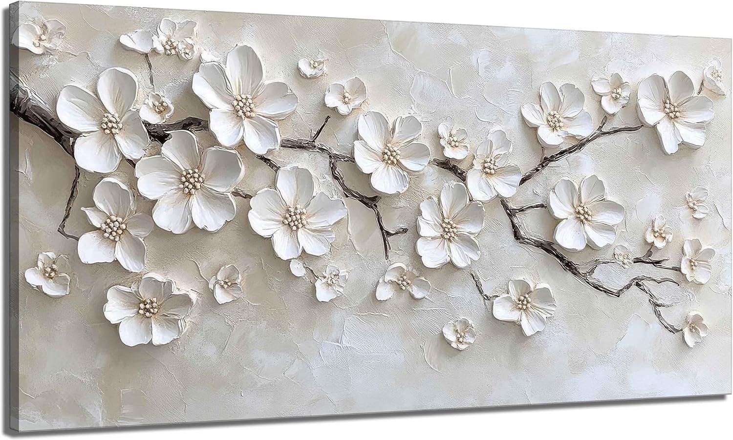 Large White Flower Canvas Wall Art 3D Texture Plant Floral painting Decor Pictures Minimalist Botanical Magnolia Posters Prints for Living Room Classroom Bedroom office corridor Decoration
