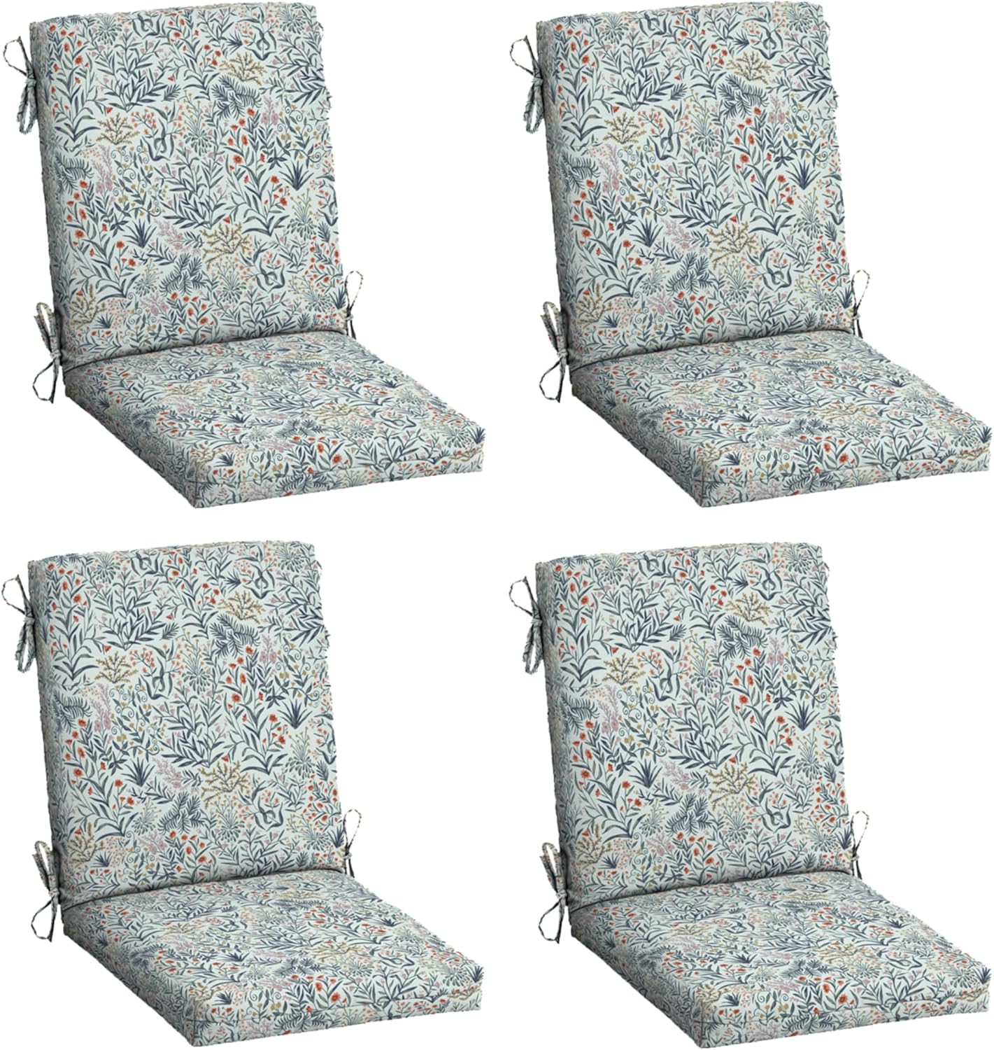 Arden 4-Pack Outdoor Patio Dining Chair Cushion, 20 x 44, Rain-Proof Seat Pad, Fade-Resistant Outdoor Cushion Pistachio Botanical