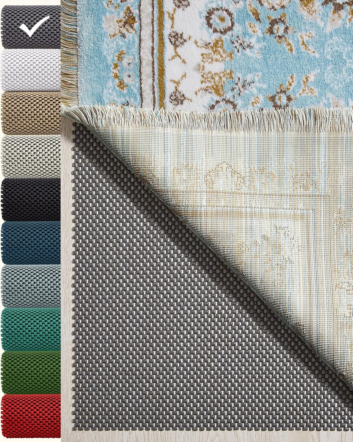 Veken 3×5 Ft Rug Pad Gripper for Hardwood Floors, Non Slip Rug Pads for Area Rugs, Thick Dark Grey Rug Grippers for Tile Floors, Under Carpet Anti Skid Mat, Keep Your Rugs Safe and in Place