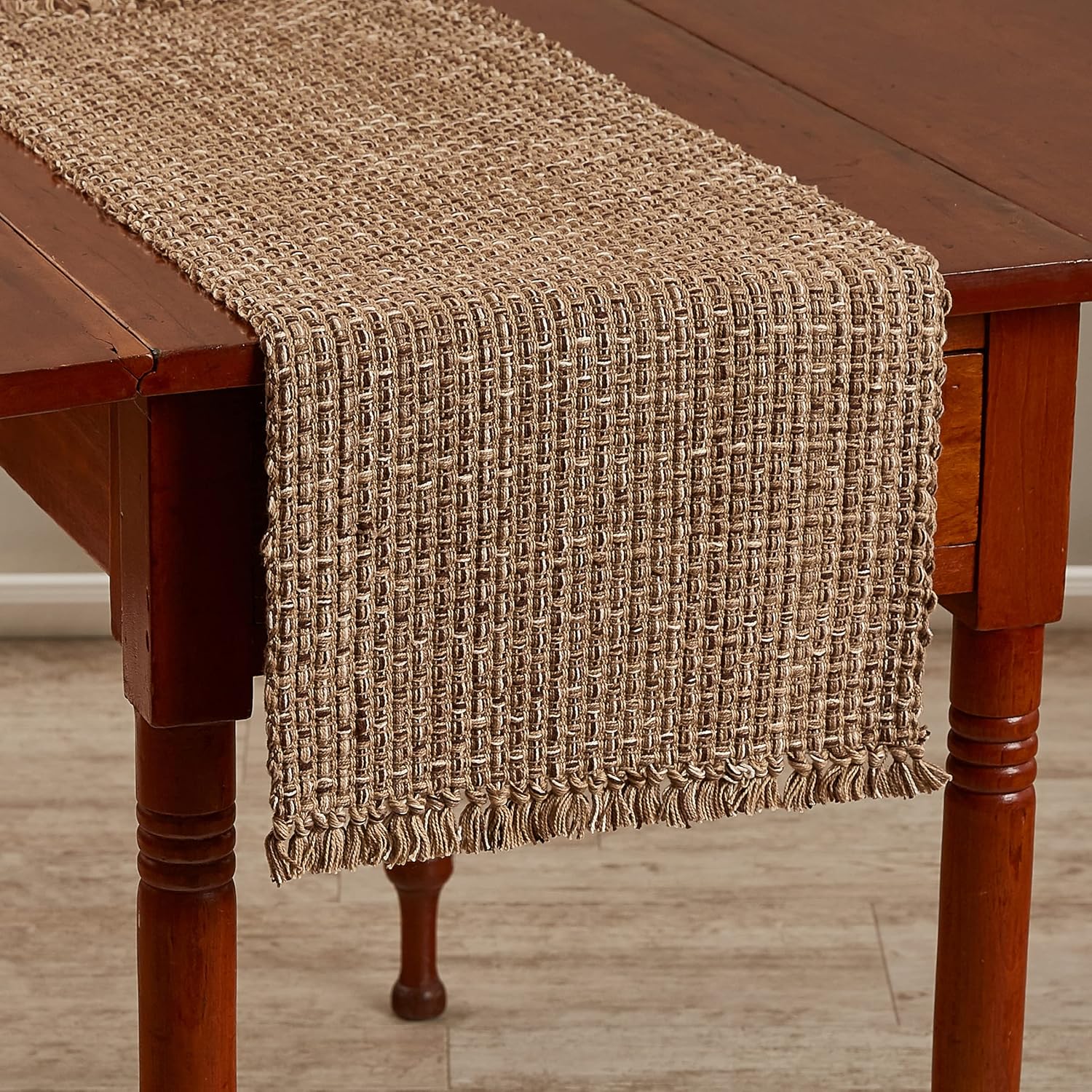 Park Designs Tweed Table Runner 13″ x 36″, Espresso | Hand-Loomed Yarn | Basket Weave Texture | Fringed Edges | Rustic Farmhouse Dining Table Accent Decor
