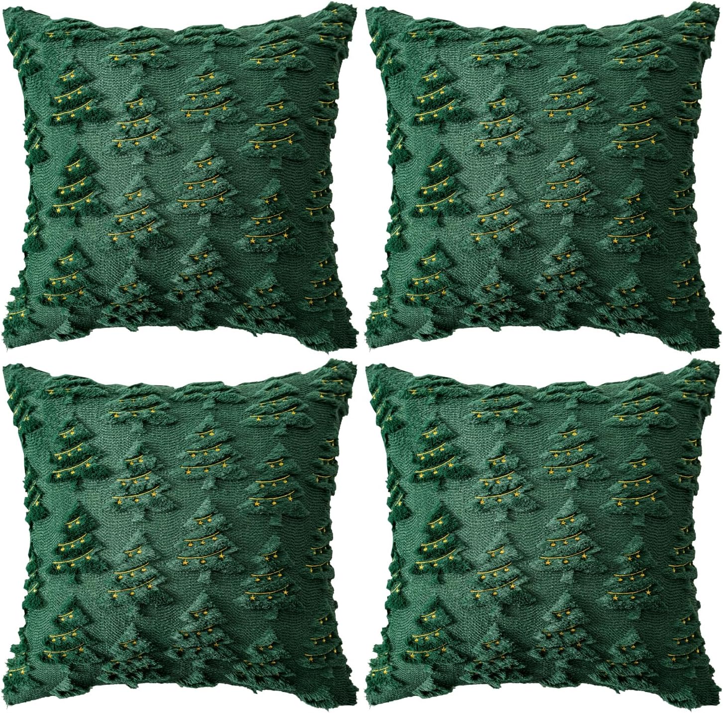 4 Pcs Christmas Throw Pillow Covers 18×18, Soft Faux Fur Pillow Cases Holiday Decorations, Fluffy Plush Accent Couch Cushion Case for Festivals Winter Sofa Living Room Home Decor(Green Tree)