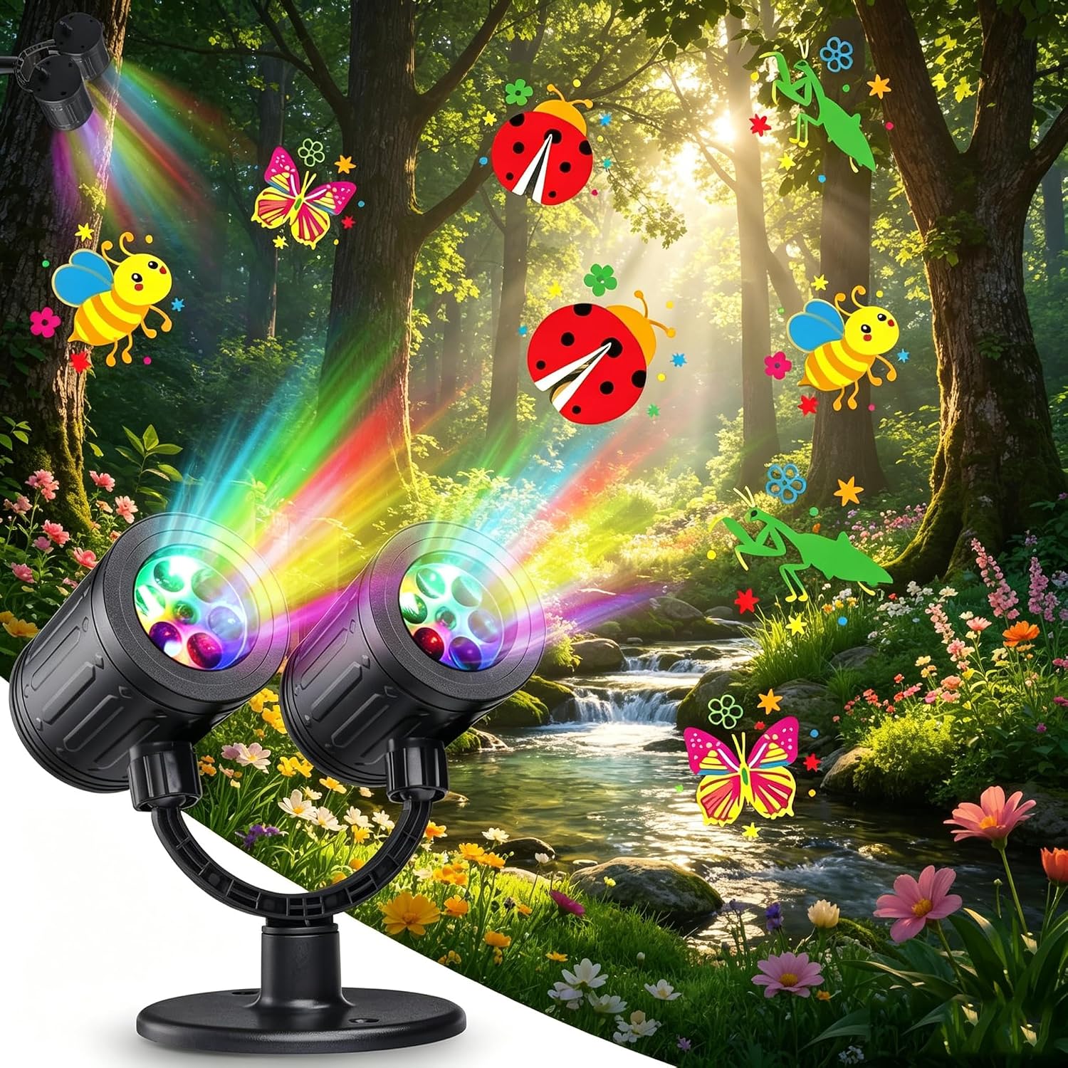 Toodour LED Projector Lights Indoor Outdoor, Double Head Dynamic Wall Lights Projector with Timer, Waterproof Indoor Outdoor Decorations Light for Garden Yard Home Window Wall Decor