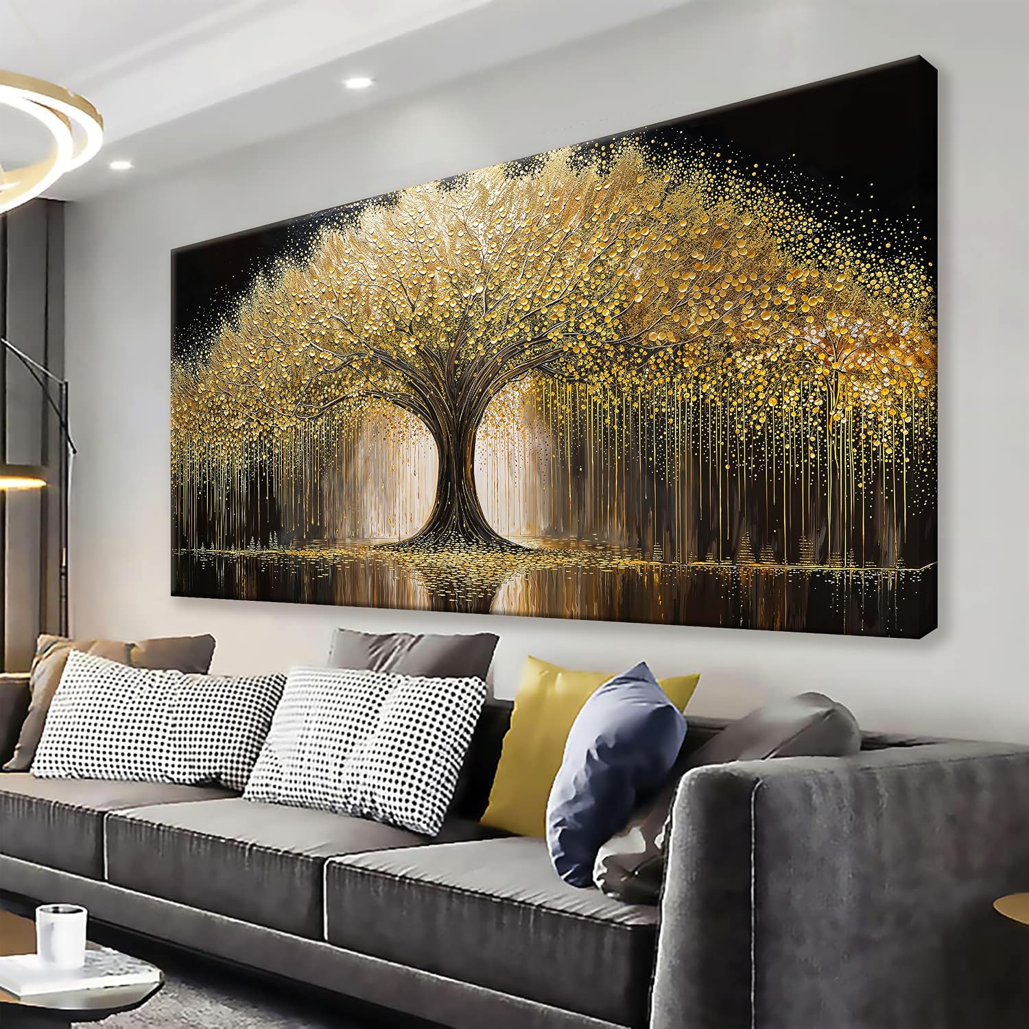 Large Golden Tree Of Life Wall Art Decor Modern Ready To Hang Room Wall Decor Large Wall Art For Living Room Kitchen Office Bedroom Canvas Prints Decor 29×58 Inch