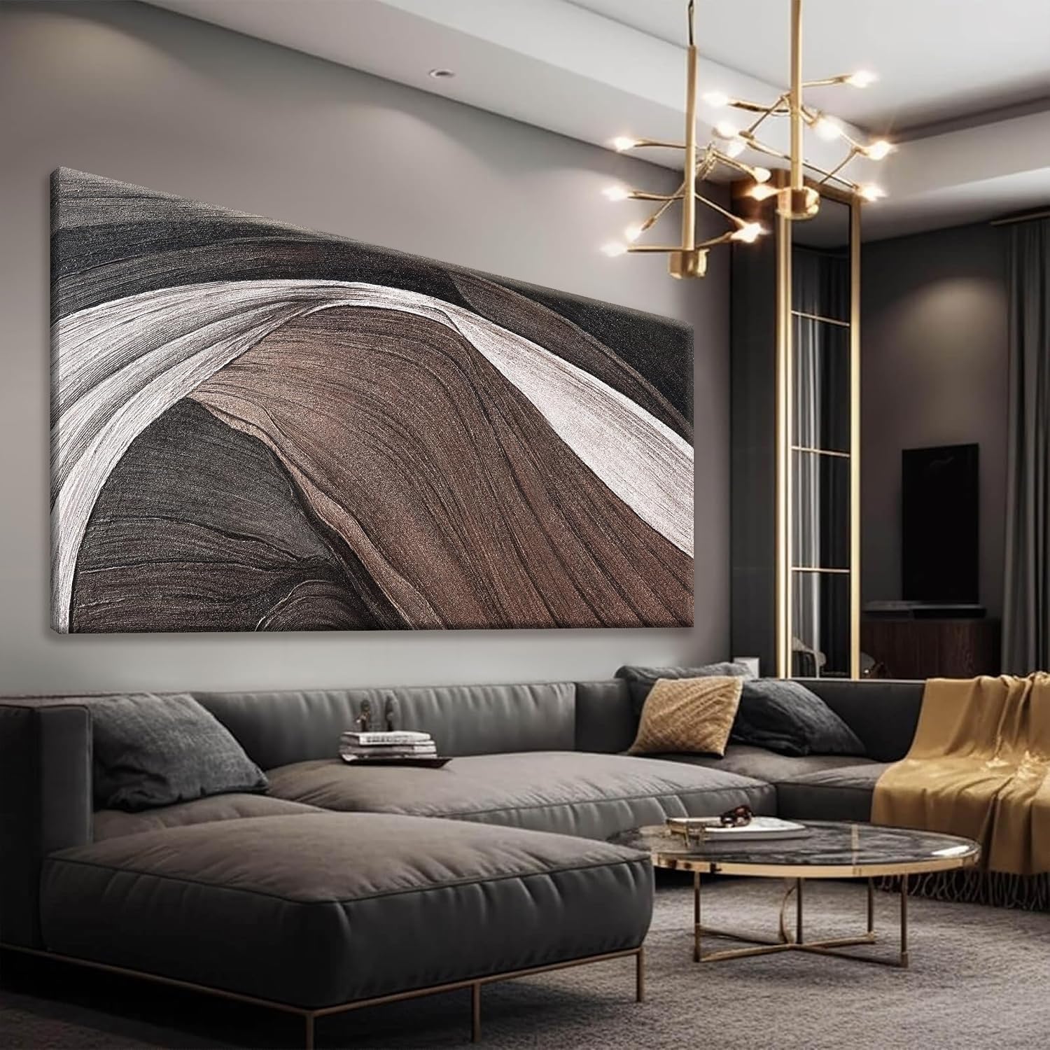 TAIJXAGSG Large Abstract Wall Art For Living Room Pints Black And White Canvas Art Wall Decor Prints Picture Painting Brown Maximalist Decor Artwork For Bedroom Modern Home Wall Decor 29×58 In